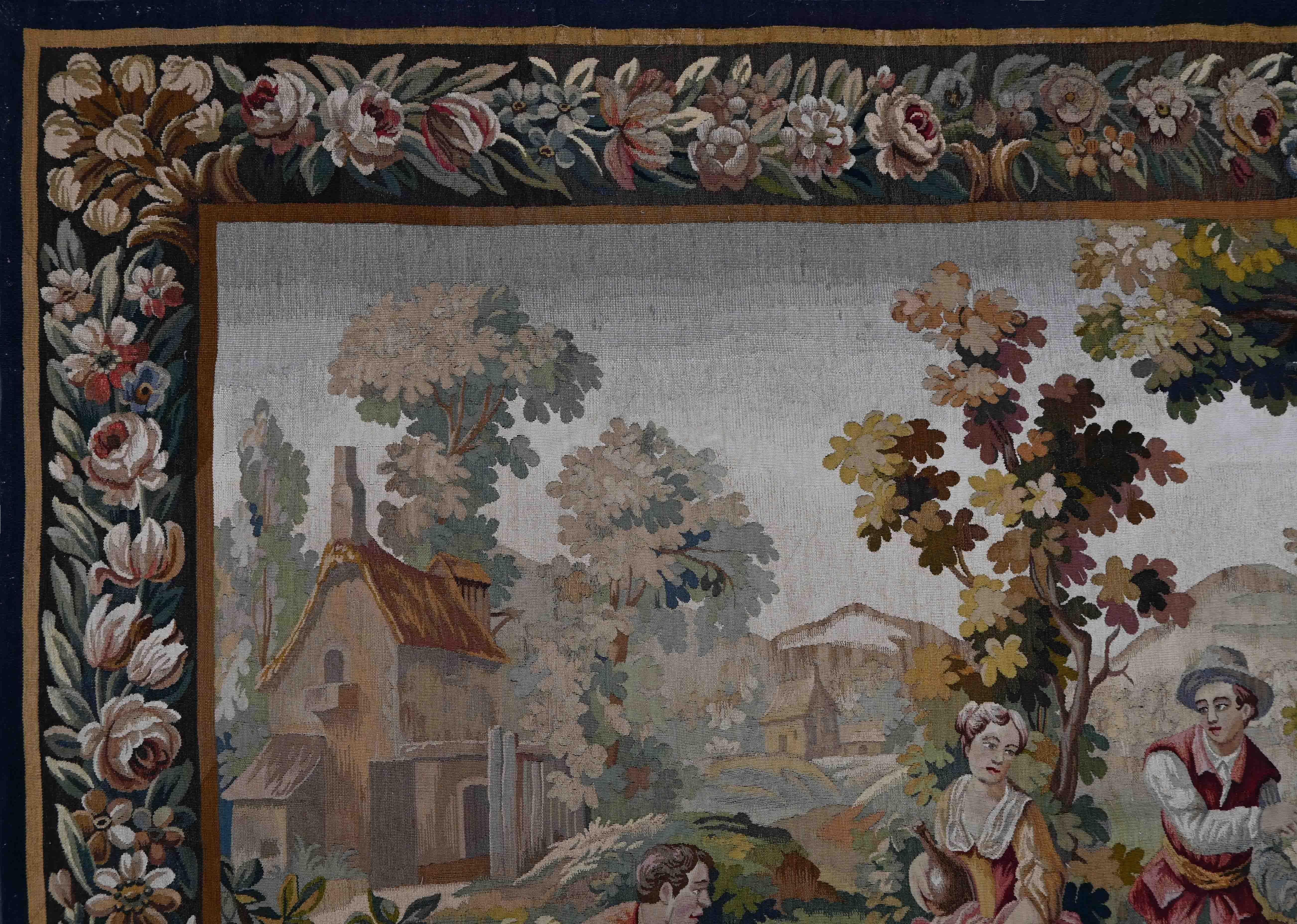 Aubusson tapestry 19th century petanque game scene - N° 1332 In Excellent Condition For Sale In Paris, FR