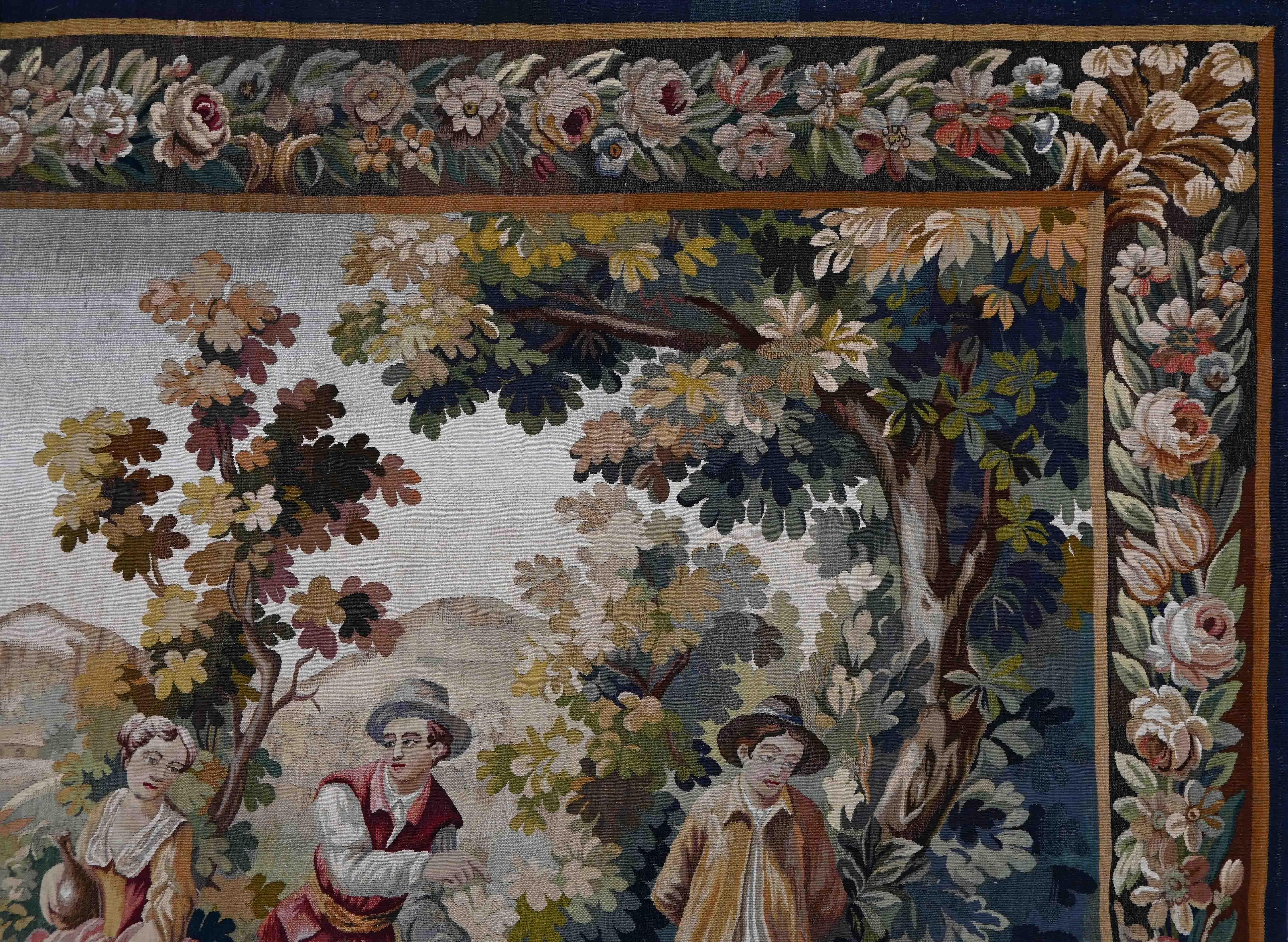 Late 19th Century Aubusson tapestry 19th century petanque game scene - N° 1332 For Sale