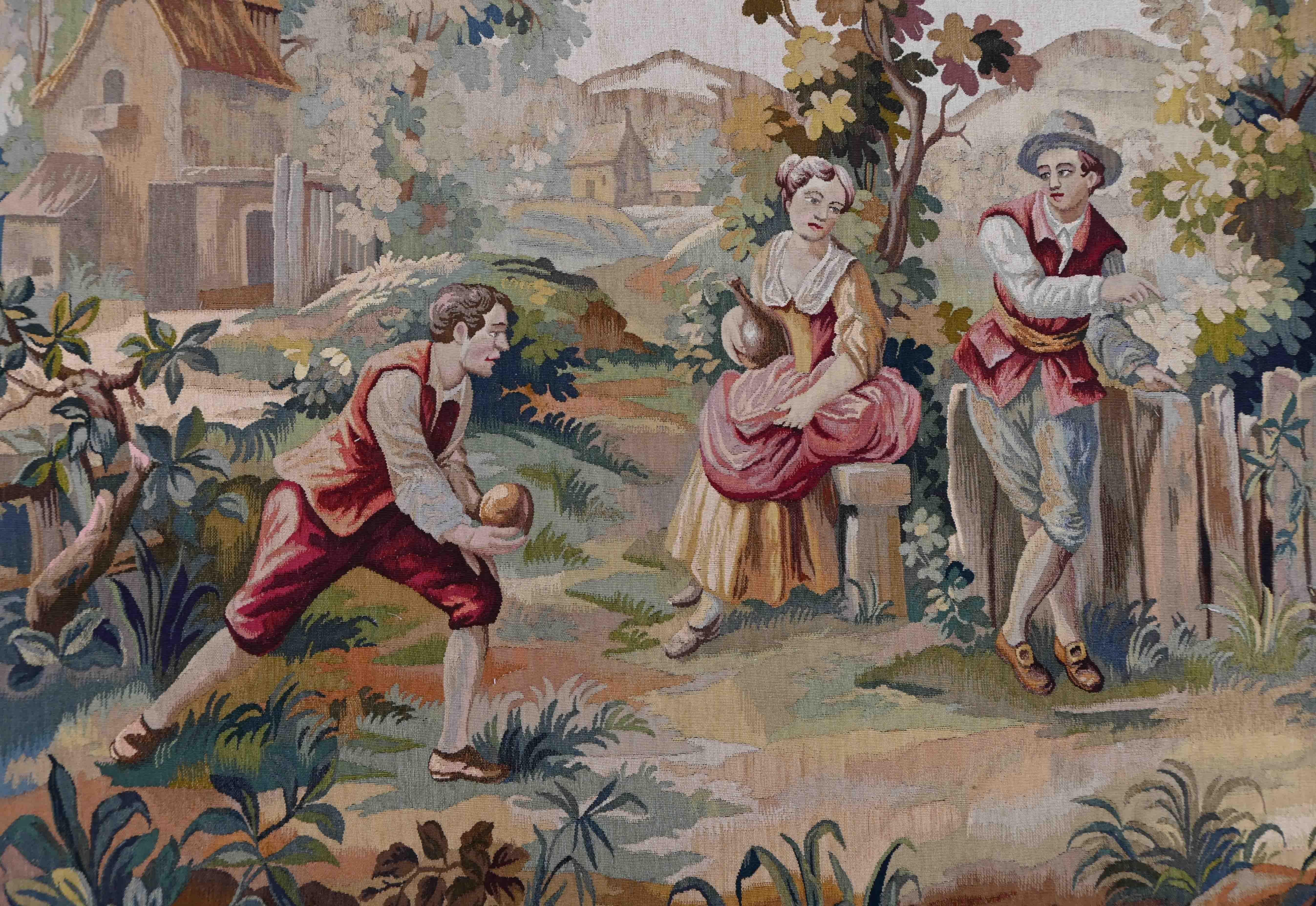 Aubusson tapestry 19th century petanque game scene - N° 1332 For Sale 1