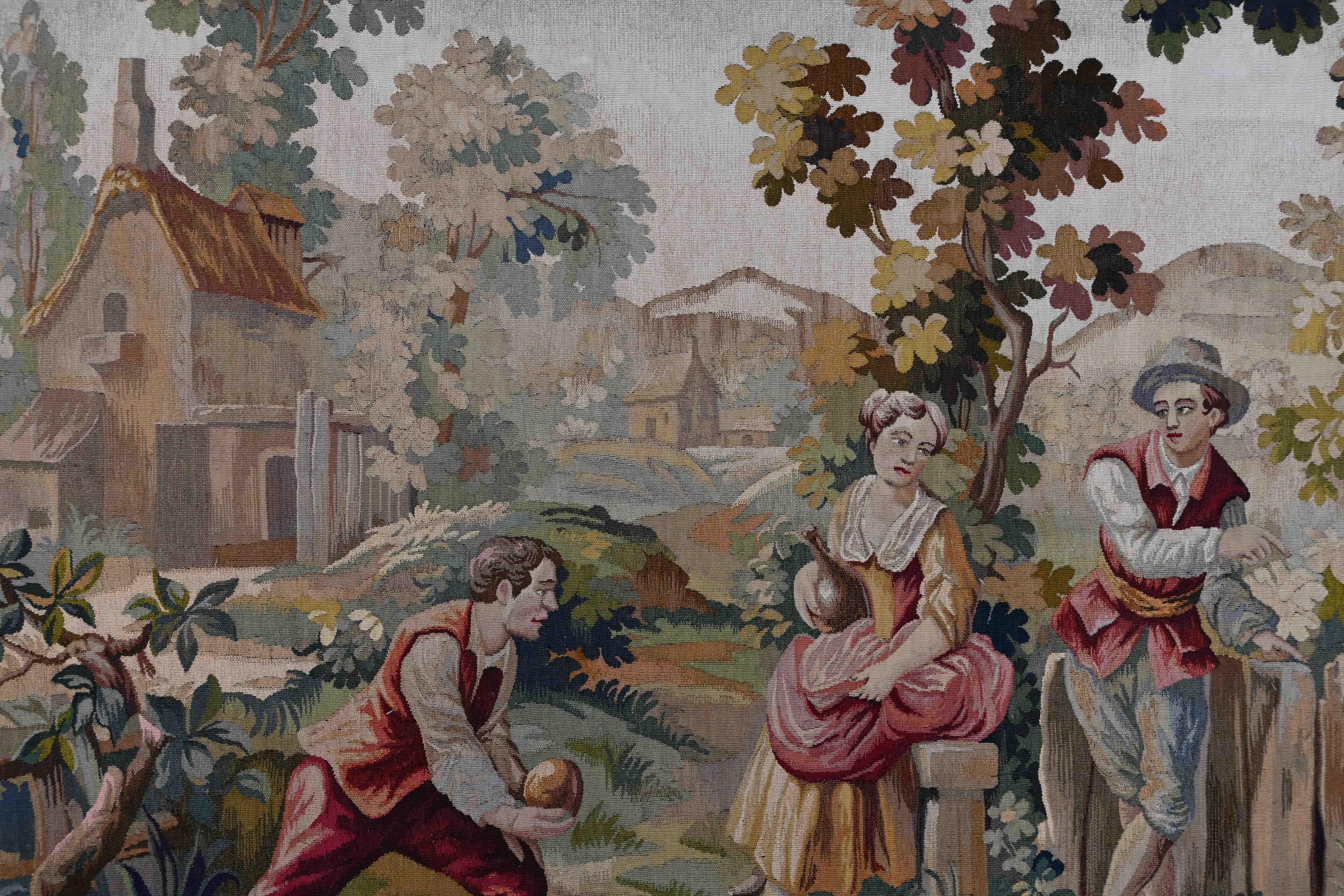 Aubusson tapestry 19th century petanque game scene - N° 1332 For Sale 2
