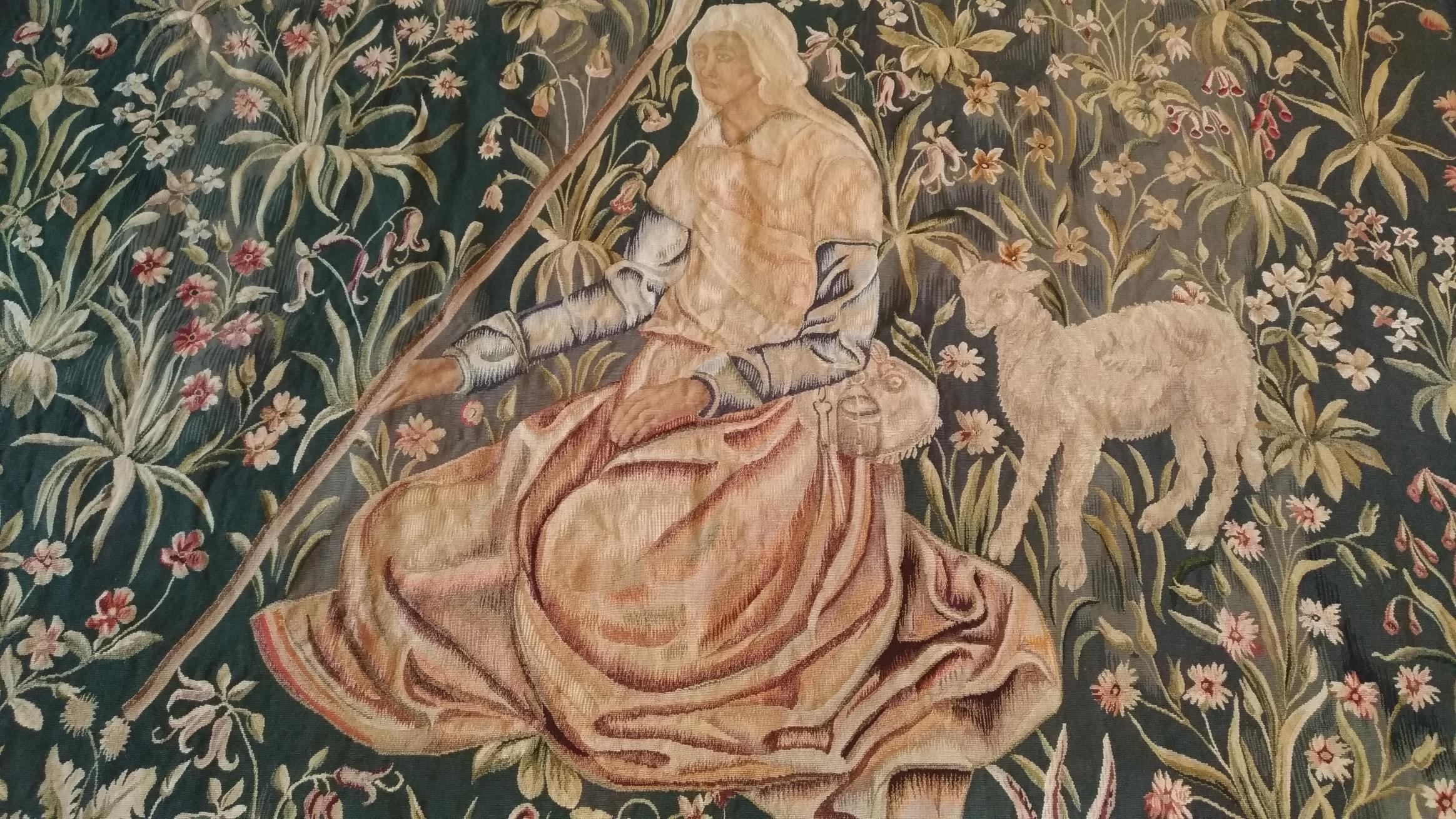 Aubusson tapestry - Berger Mouton - XIX E. century mille fleures gothic.
Thanks to our Restoration-Conservation workshop and also Our know-how, 
we are pleased to present to you works of art in fabric such as Tapestry, 
Carpets and Textiles in
