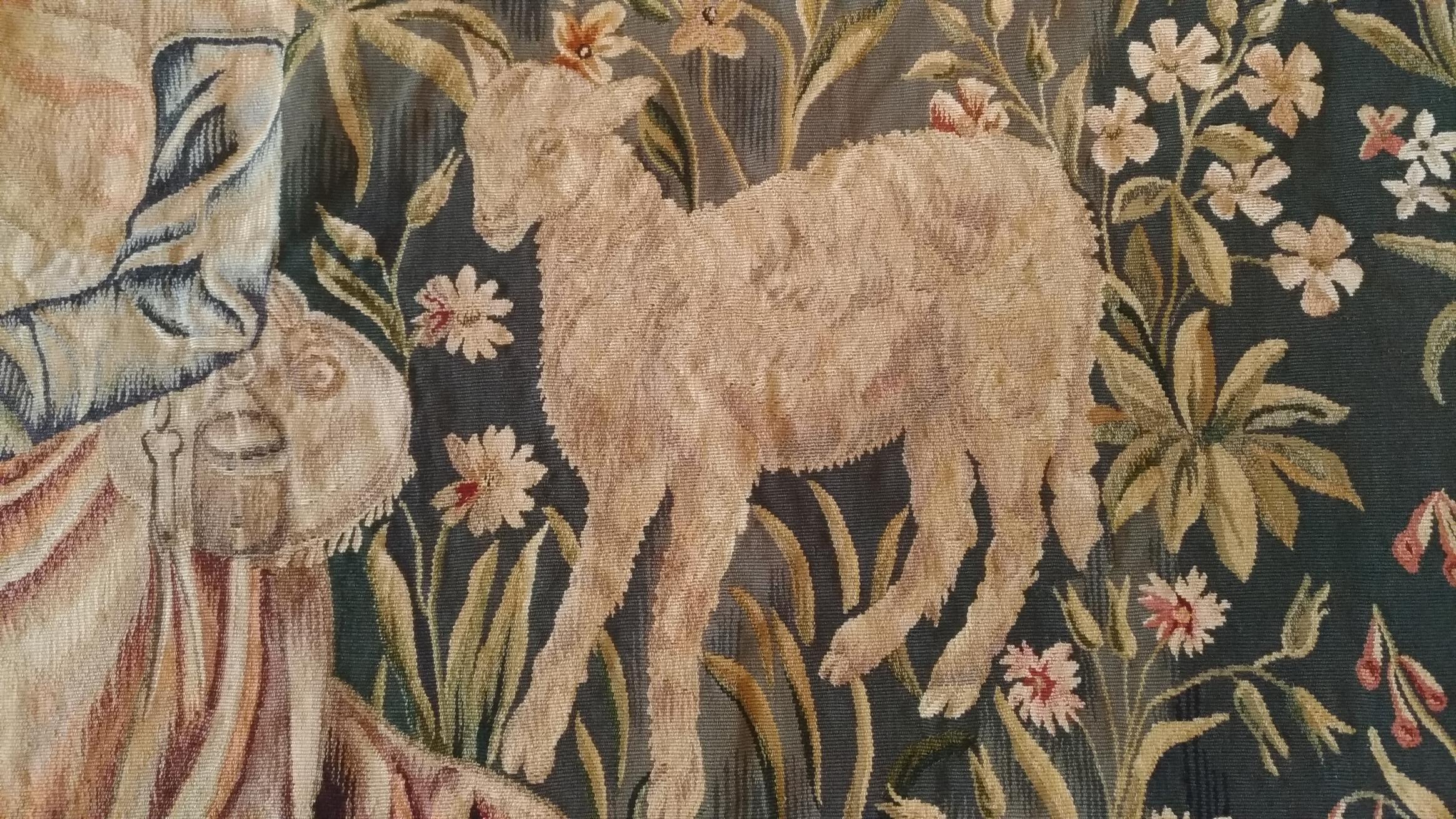Wool Aubusson Tapestry, Berger Mouton, xix E. Century, N° 1149 For Sale