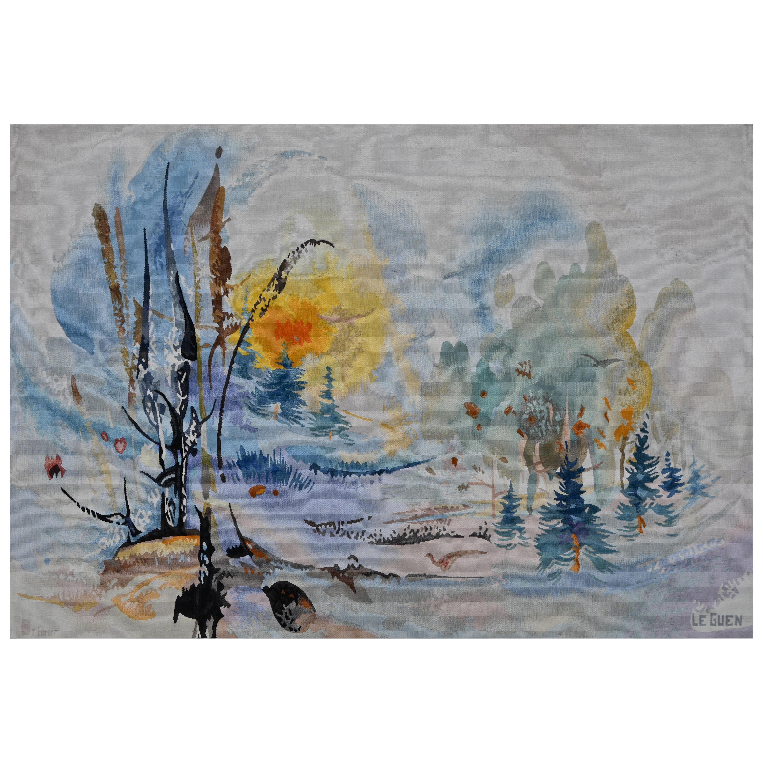 Aubusson Tapestry By Thérèse Le Guen "Vallé Blance" Signed Certified - No. 1412 For Sale
