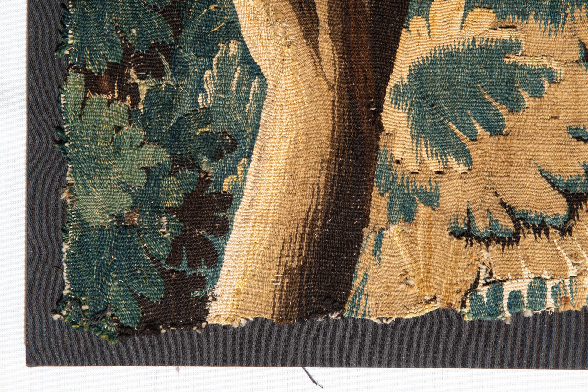 Hand-Woven Flemish Verdure Landscape Tapestry Fragment