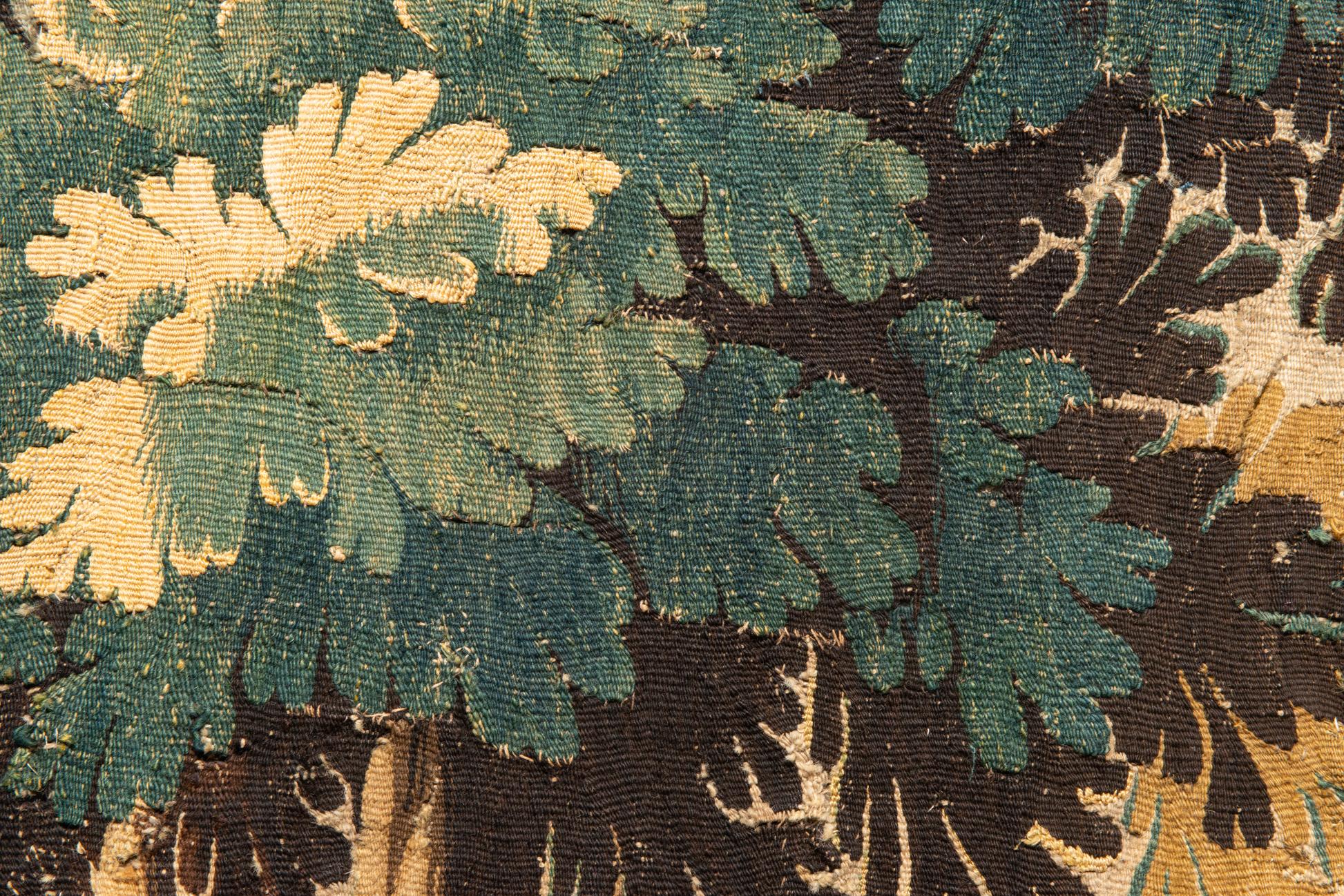 Wool Flemish Verdure Landscape Tapestry Fragment