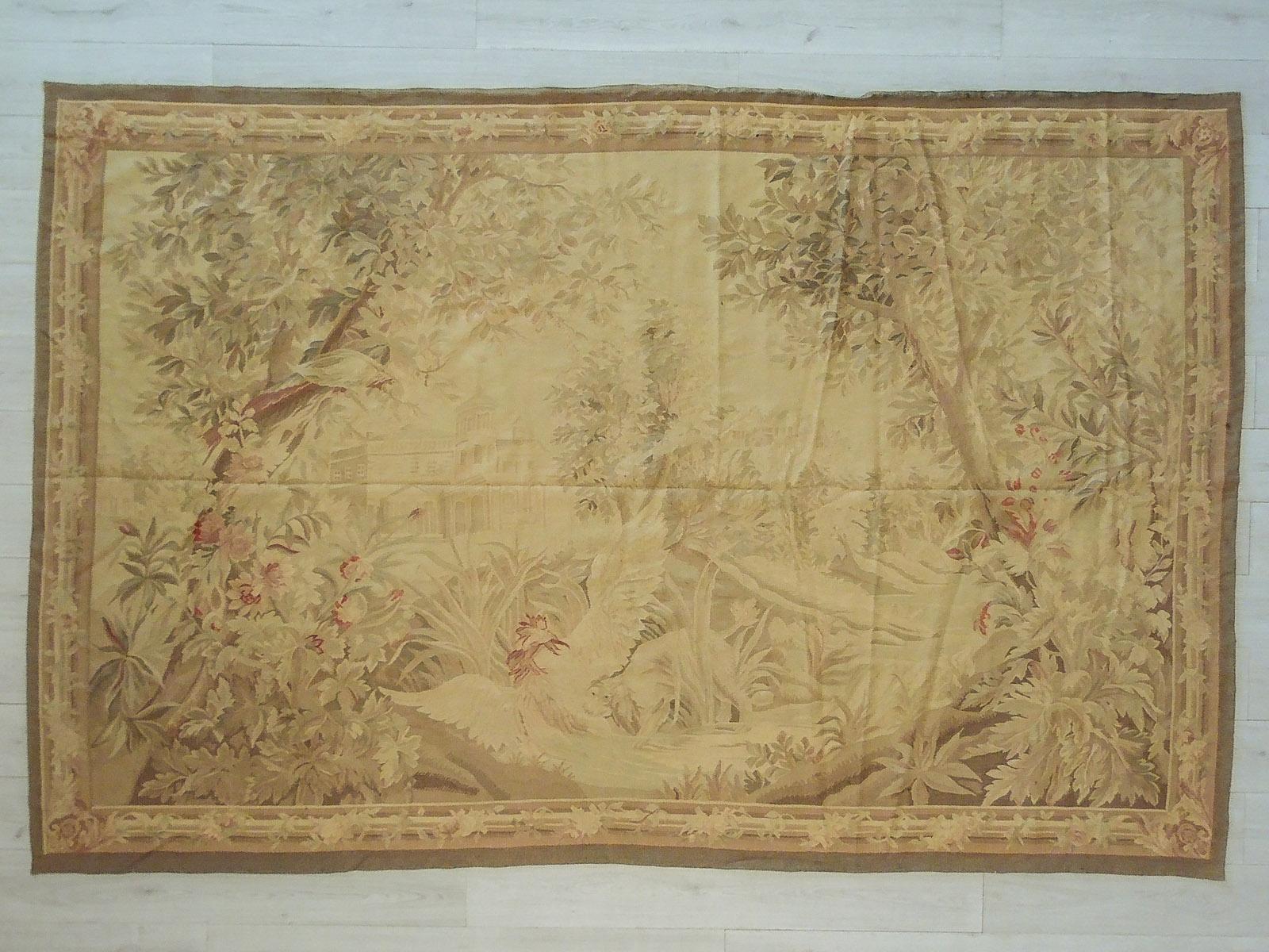 Arazzo Aubusson francese, fatto a mano in lana e cotone Dimensioni 310 x 210 cm. in vendita 4
