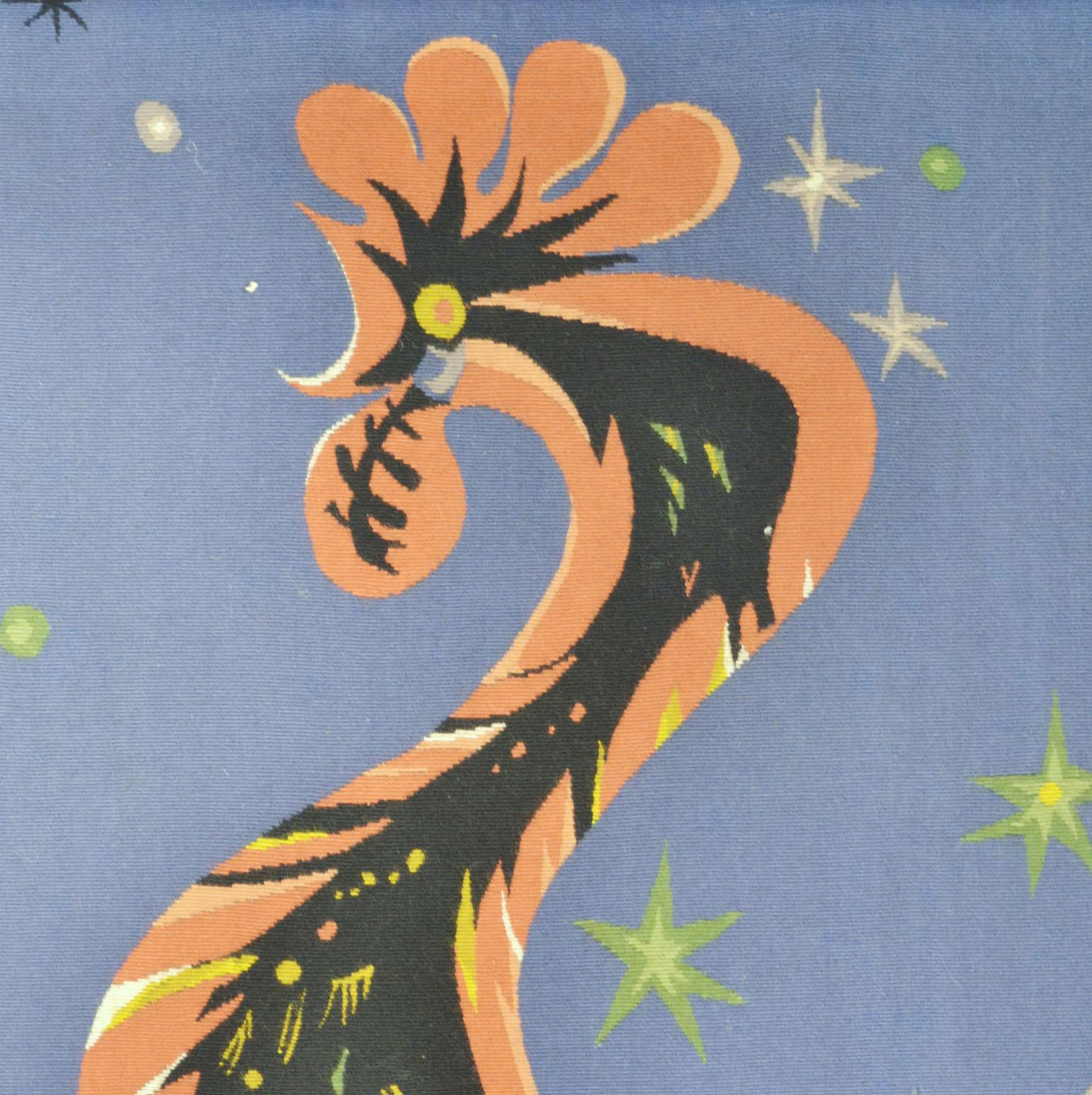 Entwurf von Marc Saint Saens (1903-1973), Aubusson, handgewebt von Rene Baudonnet. Original-Wollteppich 