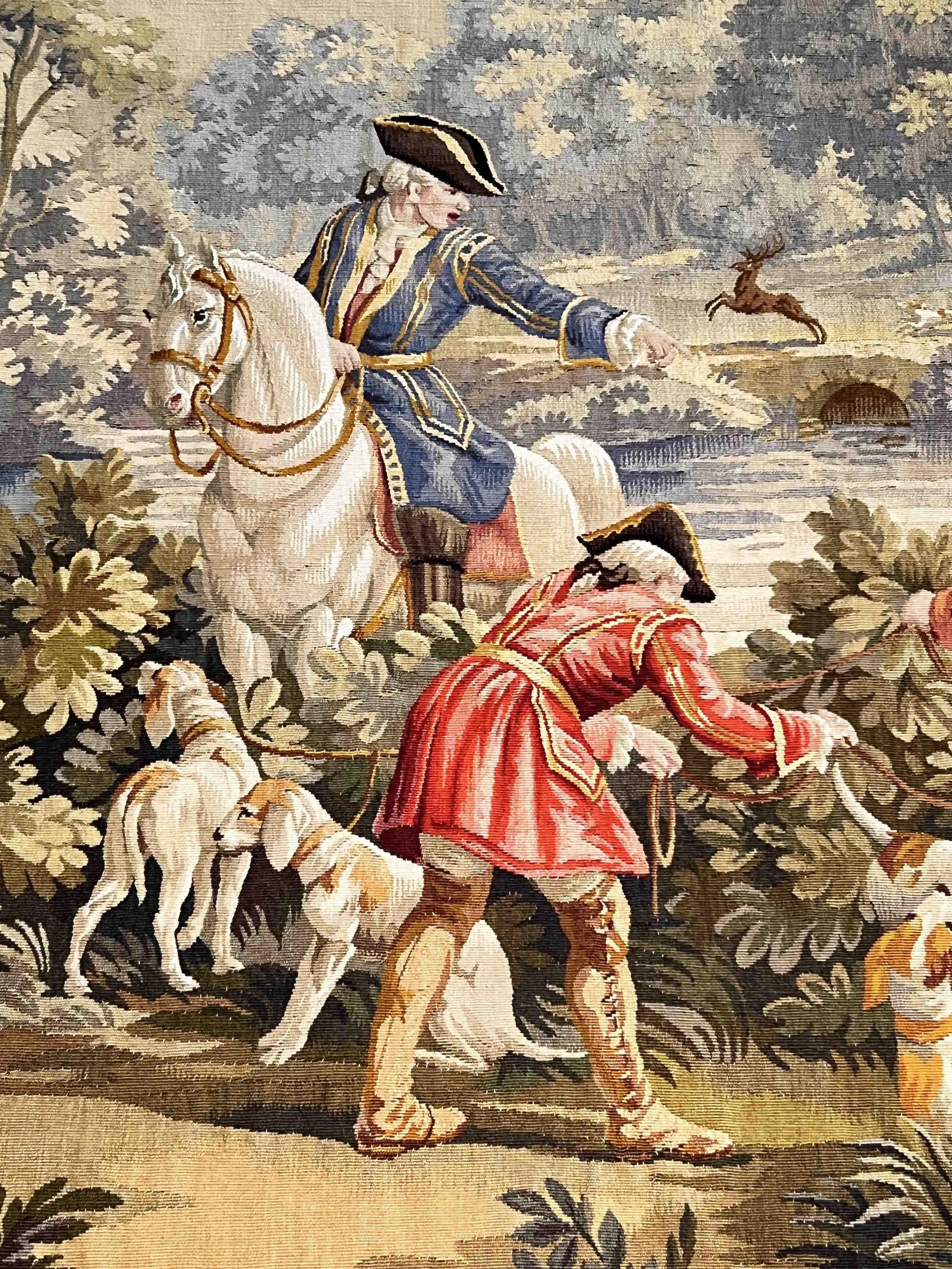 French Aubusson Tapestry Hunting Scene, XIX E. Century, N° 1165