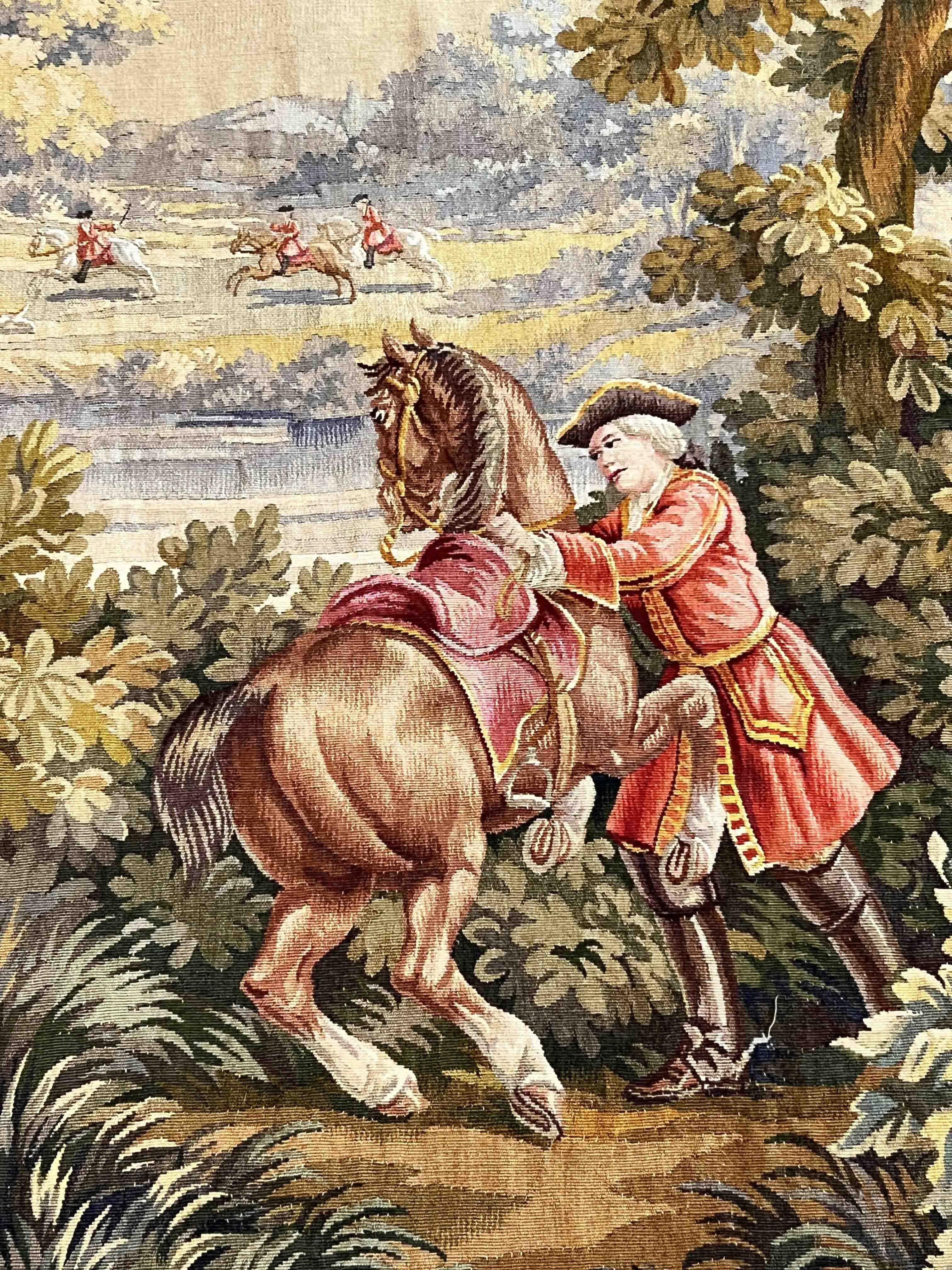 Aubusson Tapestry Hunting Scene, XIX E. Century, N° 1165 In Excellent Condition In Paris, FR