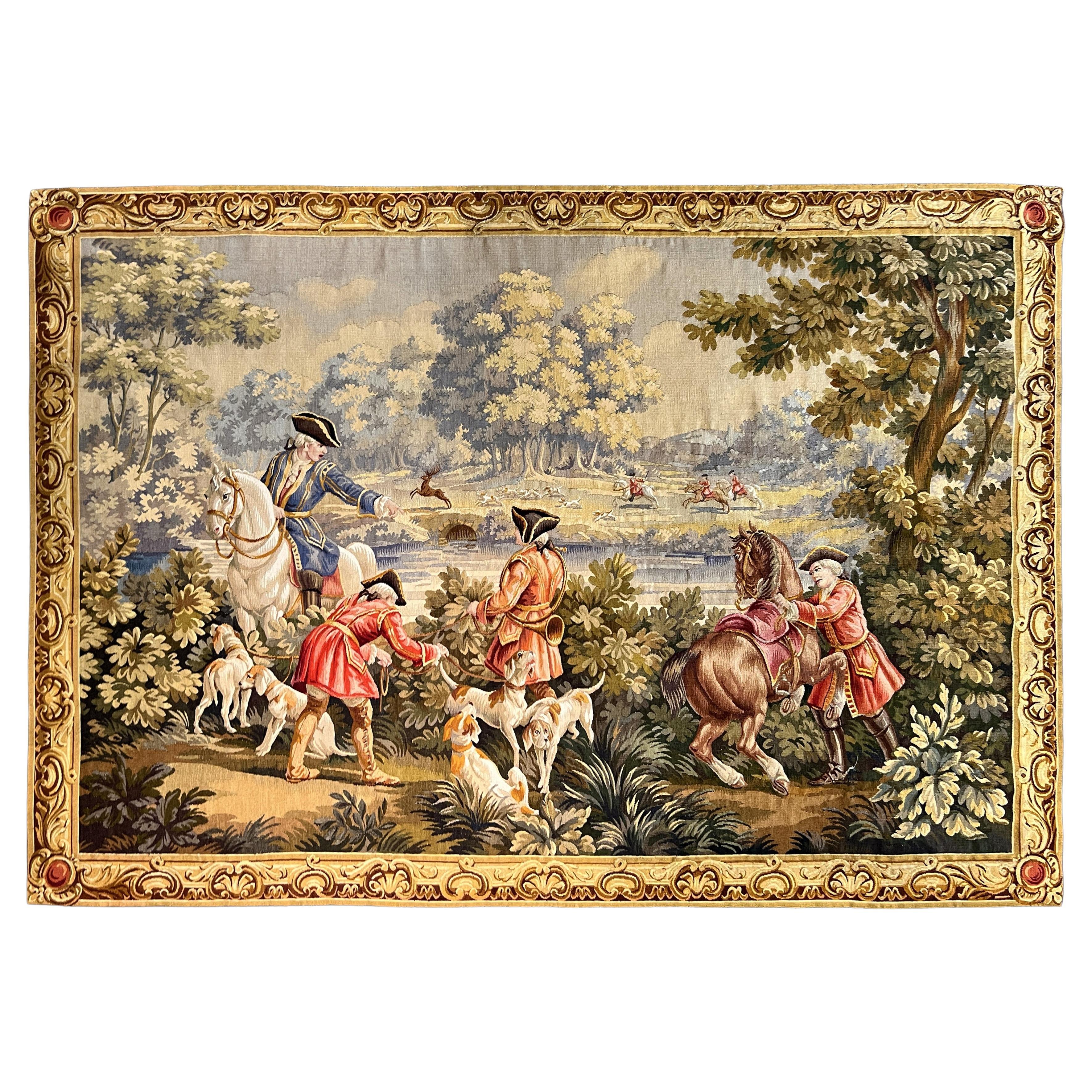 Aubusson Tapestry Hunting Scene, XIX E. Century, N° 1165