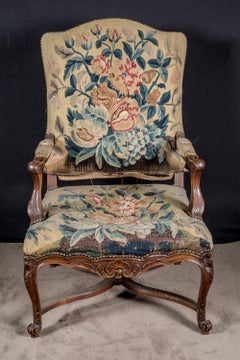 Aubusson Tapestry Walnut Armchairs, 19th Century French, Louis XV '3 Available'