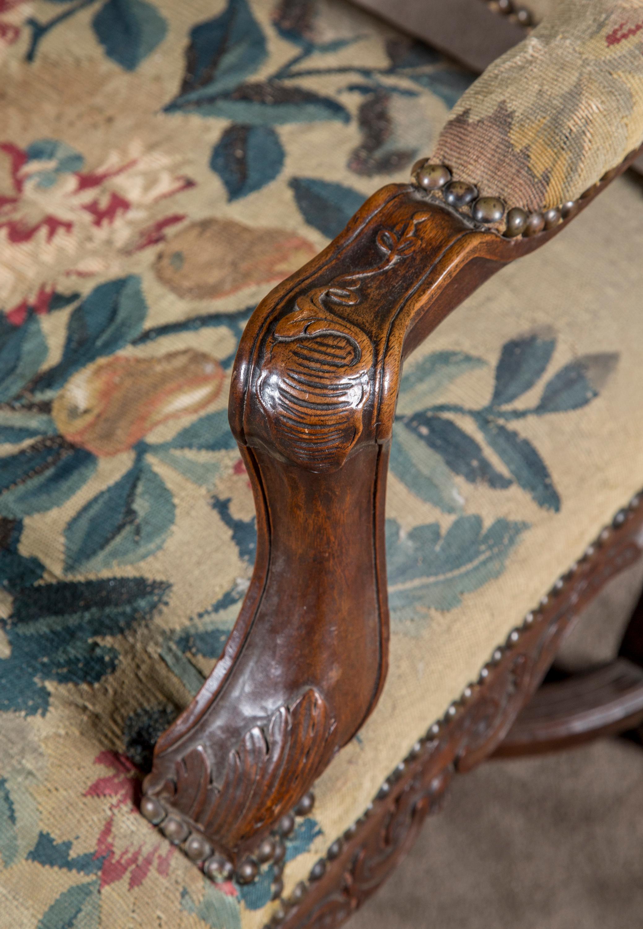 Aubusson Tapestry Walnut Armchairs, 19th Century French, Louis XV '3 Available' For Sale 3