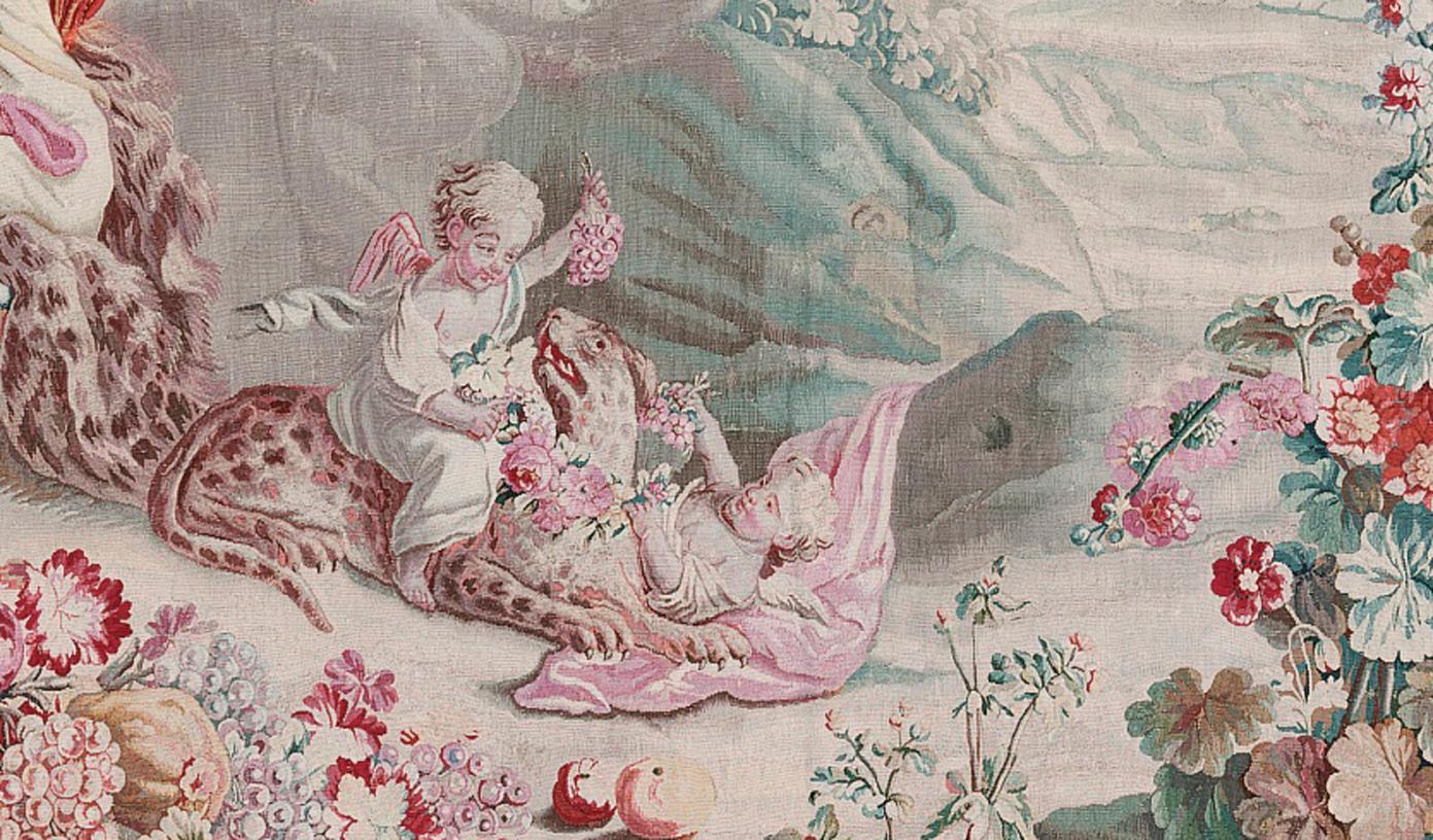 An Aubusson tapestry with a bacchanalian scene
18th century
Louis XVI period. 

