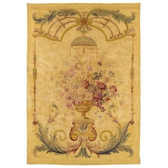 Antique Aubusson Tapestry with a Vase of Flowers, 19th Century