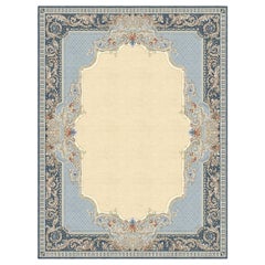 Ornamental Modern Classic handmade rug - Aubusson Tapisserie Floral Blue