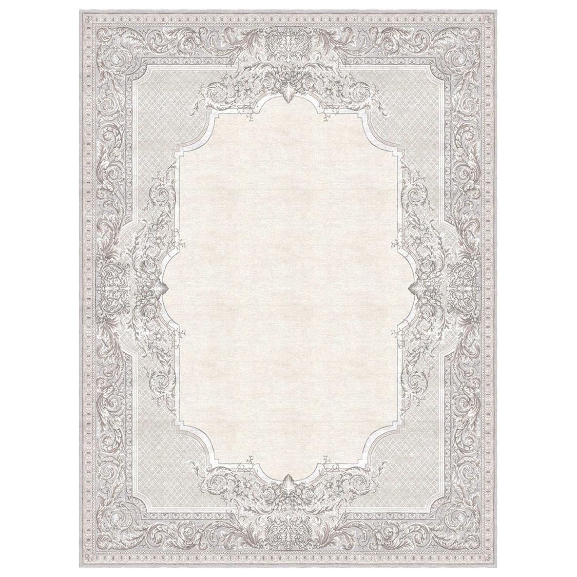 Floral pattern Modern Classics Rug handcrafted - Aubusson Tapisserie Floral Grey For Sale