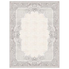 Tapis à motifs floraux modernes classiques fabriqué à la main - Tapisserie florale grise d'Aubusson