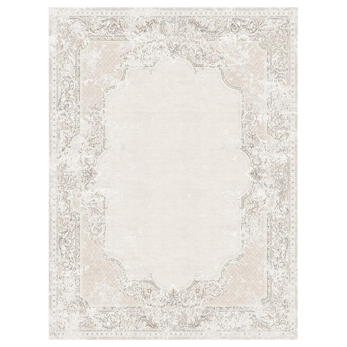 Floral pattern Modern Classics Rug Hand Knotted - Aubusson Vintage Dusty Beige For Sale