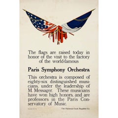 1918 original promotional poster - Paris Symphony Orchestra - World War I - USA