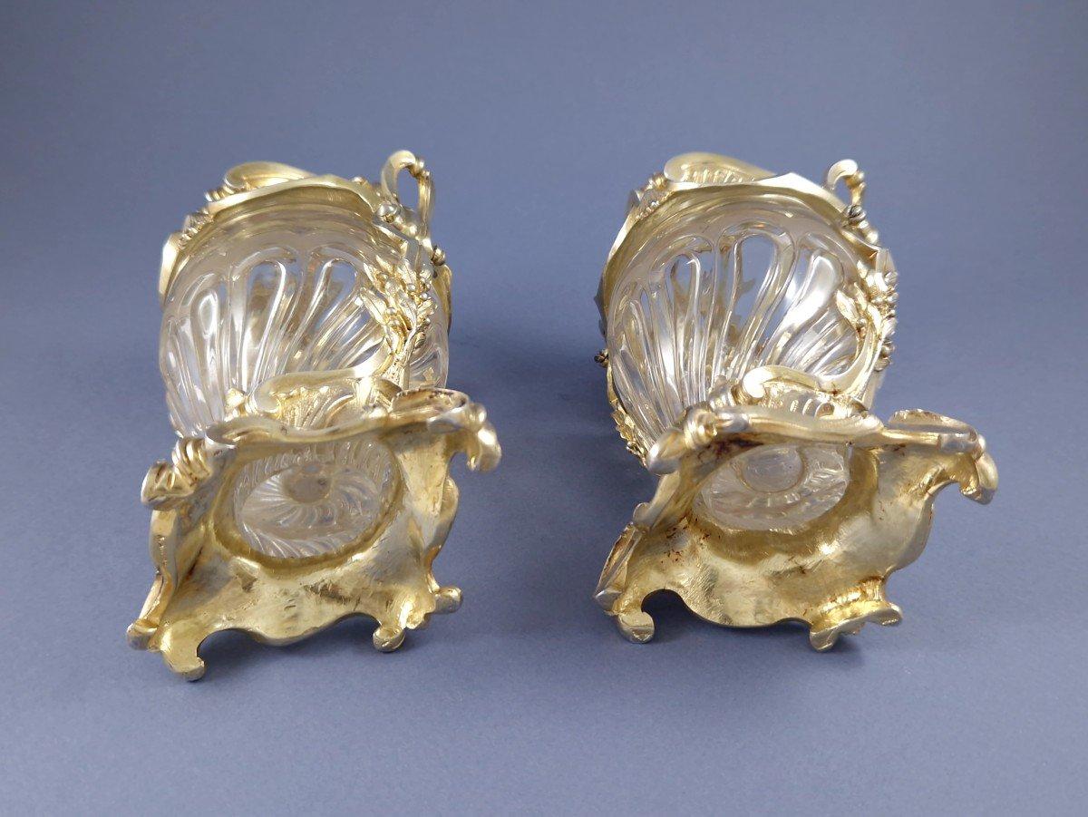 Aucoc - Pair of Sterling Silver Gilt & Crystal Vases 5