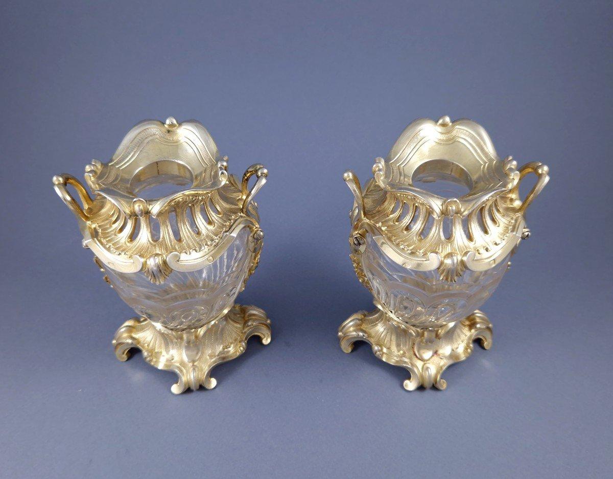 French Aucoc - Pair of Sterling Silver Gilt & Crystal Vases