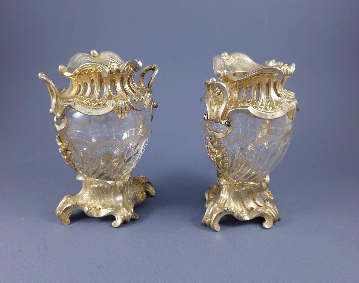 Aucoc - Pair of Sterling Silver Gilt & Crystal Vases In Excellent Condition In Saint-Ouen, FR