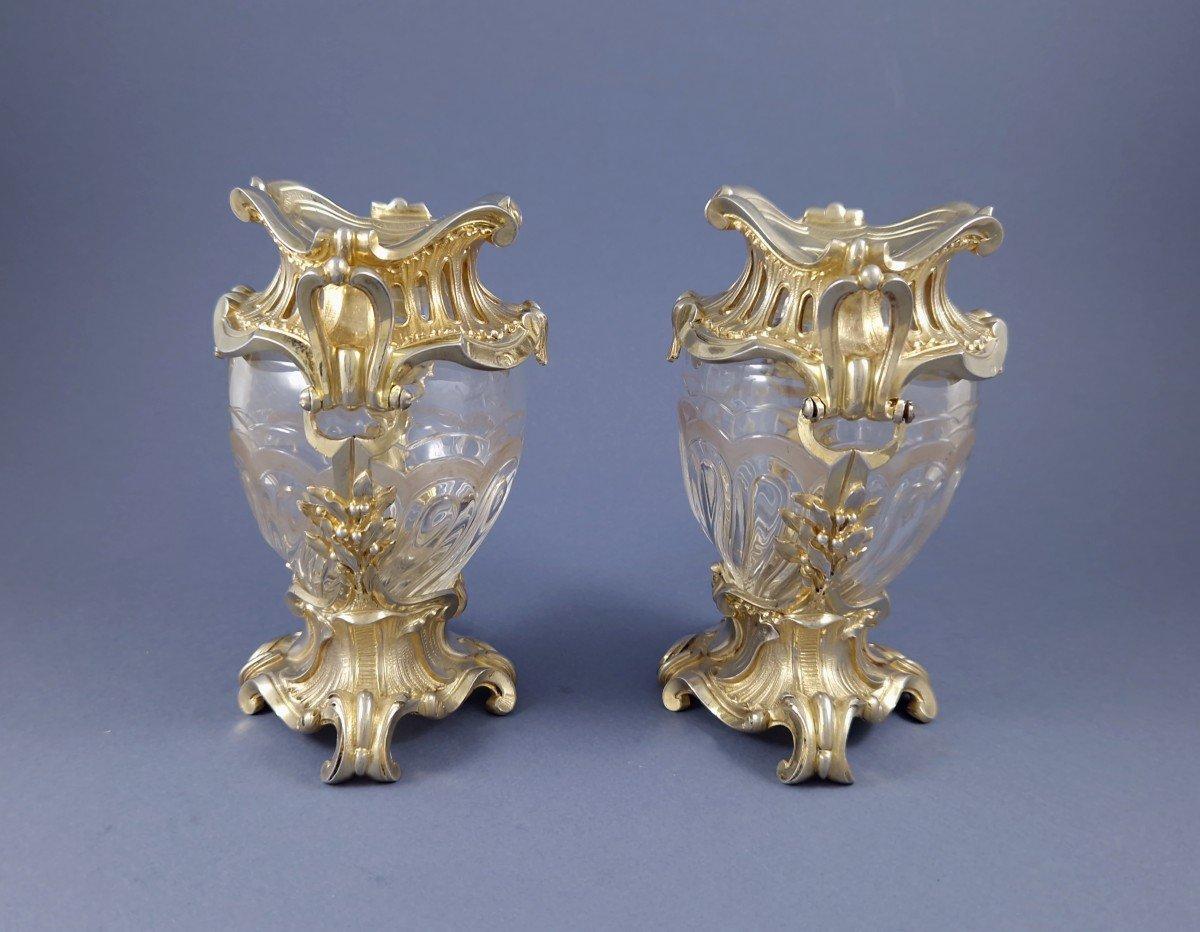 Mid-19th Century Aucoc - Pair of Sterling Silver Gilt & Crystal Vases
