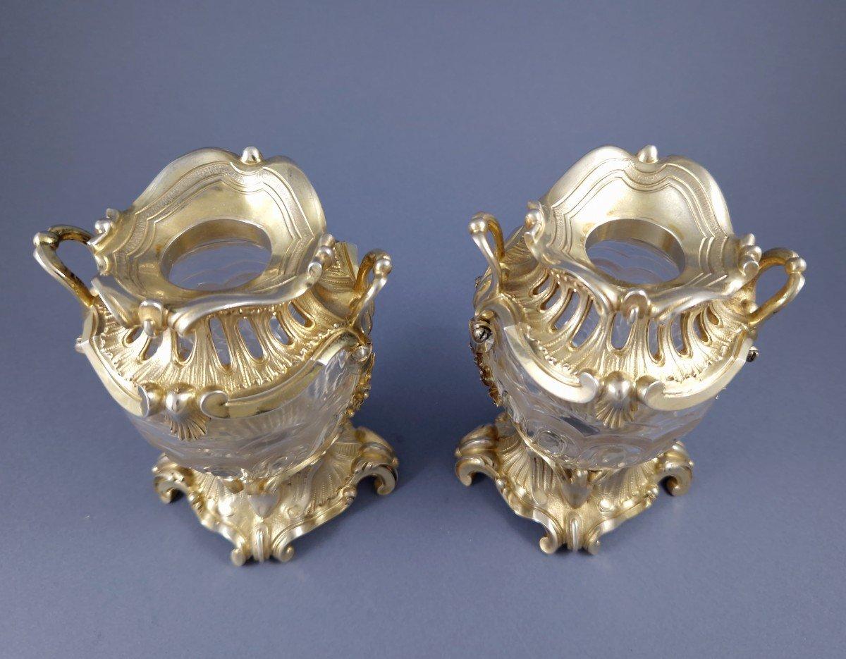 Aucoc - Pair of Sterling Silver Gilt & Crystal Vases 1