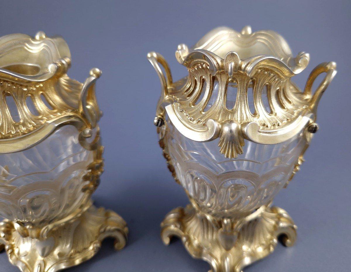 Aucoc - Pair of Sterling Silver Gilt & Crystal Vases 2