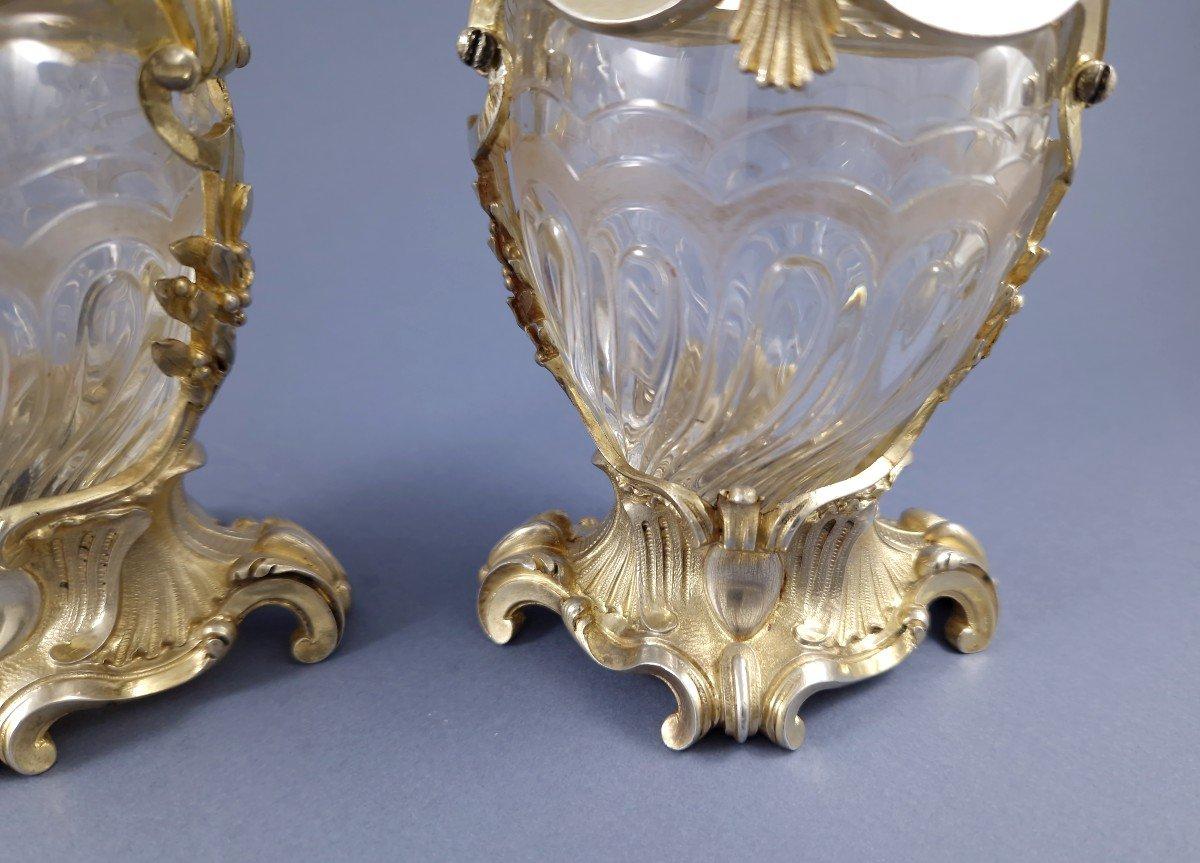 Aucoc - Pair of Sterling Silver Gilt & Crystal Vases 3