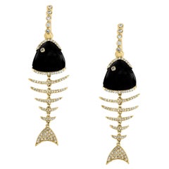 Auction - Fish Bone Design Diamond and Rose Gold Drop Earrings