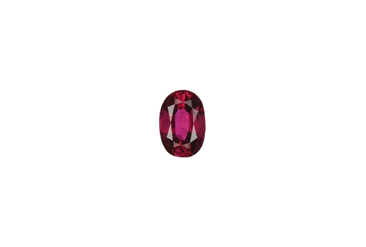 Gorgeous Ruby weighing in at 1.82 Carats flanked by Oval Diamonds weighing 0.80 Carats Total. 
2.62 Grand total weight. 
Set in platinum
Size 6. 

GIA certified as Thailand origin. Heated. 
