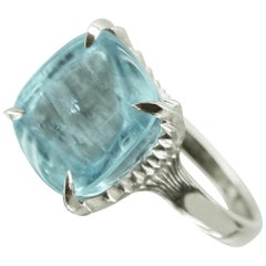 Audacity Ring 16 Carat Aquamarine 18 Carat White Gold Cocktail Ring