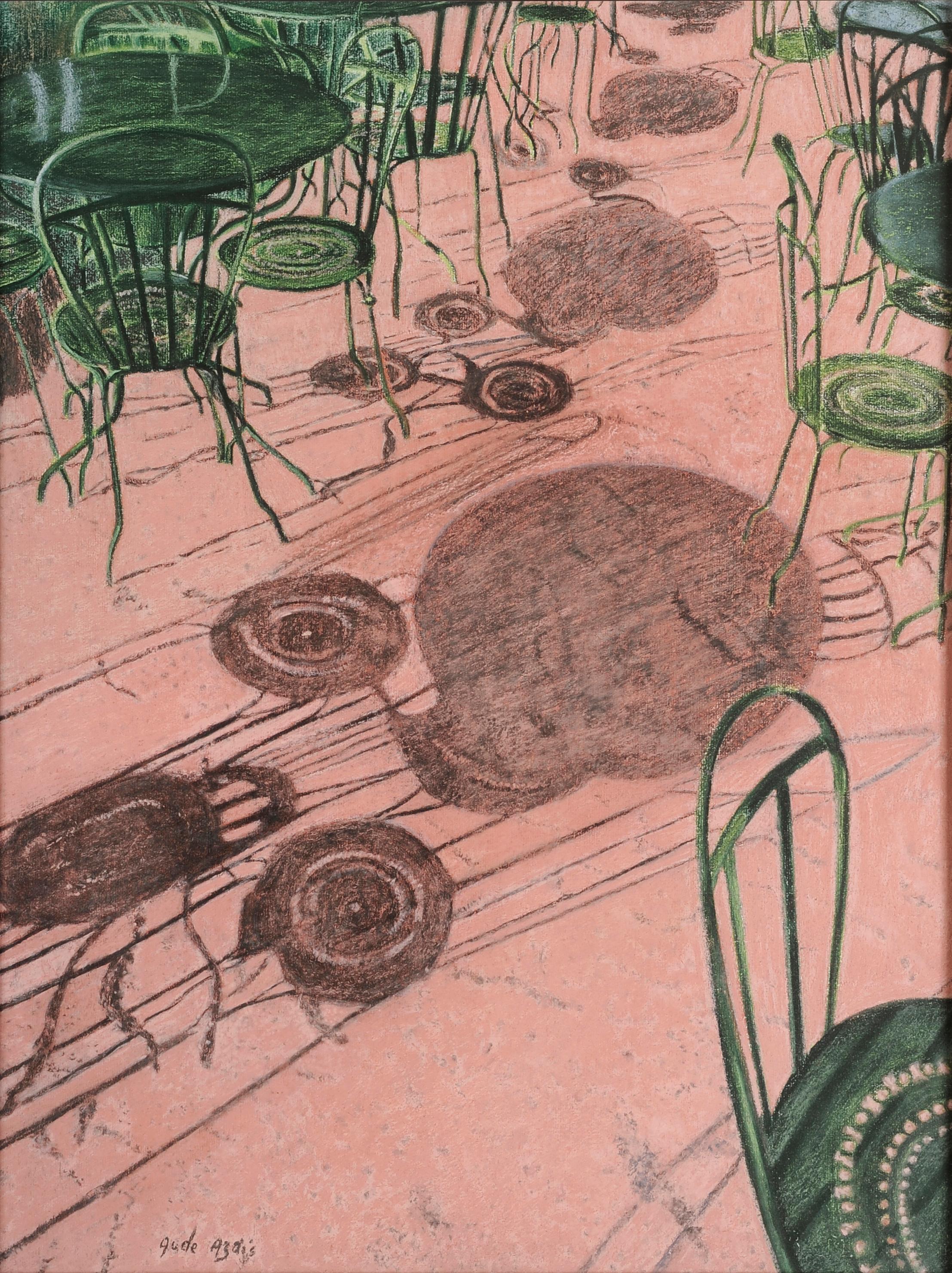 Terrace in Marqueyssac in Dordogne or “Shadow of their desire” - Painting by Aude Azaïs