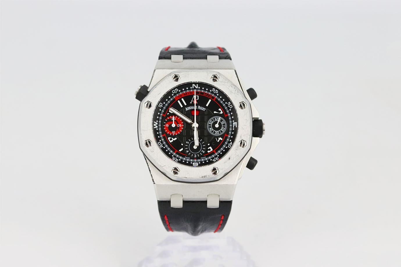 Audemars Piguet Royal Oak Offshore Chronograph 42mm Alinghi Polaris Wrist Watch. This ’Royal Oak’ 42mm watch by Audemar Piguet has been crafted at the brand's Swiss atelier from steel with an intricate automatic movement and has a black dial and