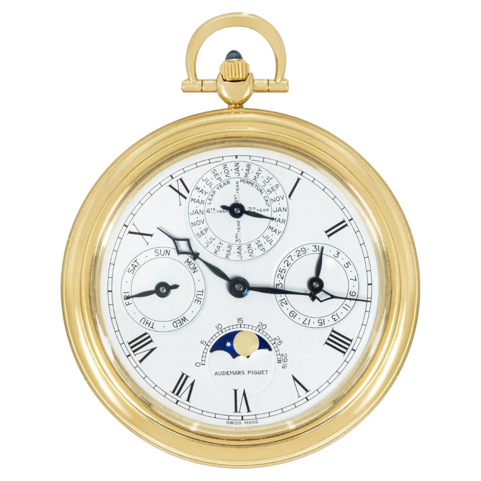Audemar Piguet Yellow Gold Perpetual Calendar Pocket Watch C1970 For Sale