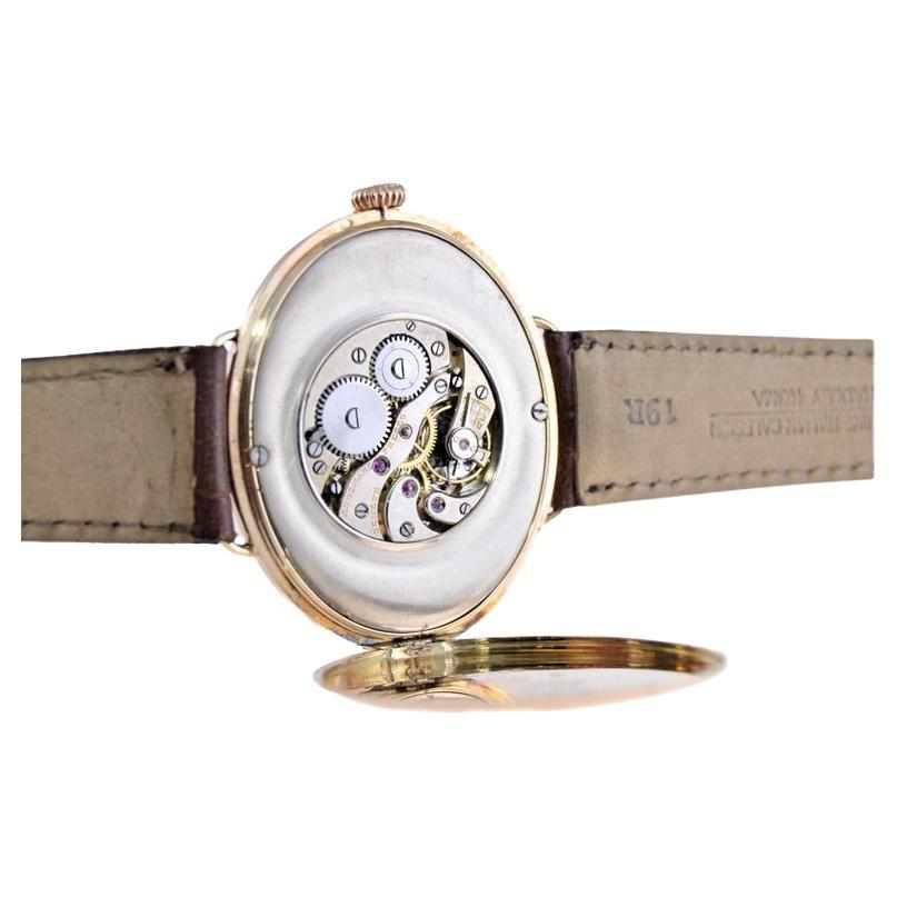 Audemars Freres 14 Karat Solid Gold Oval Art Deco Watch with Breguet Dial 1920s For Sale 5