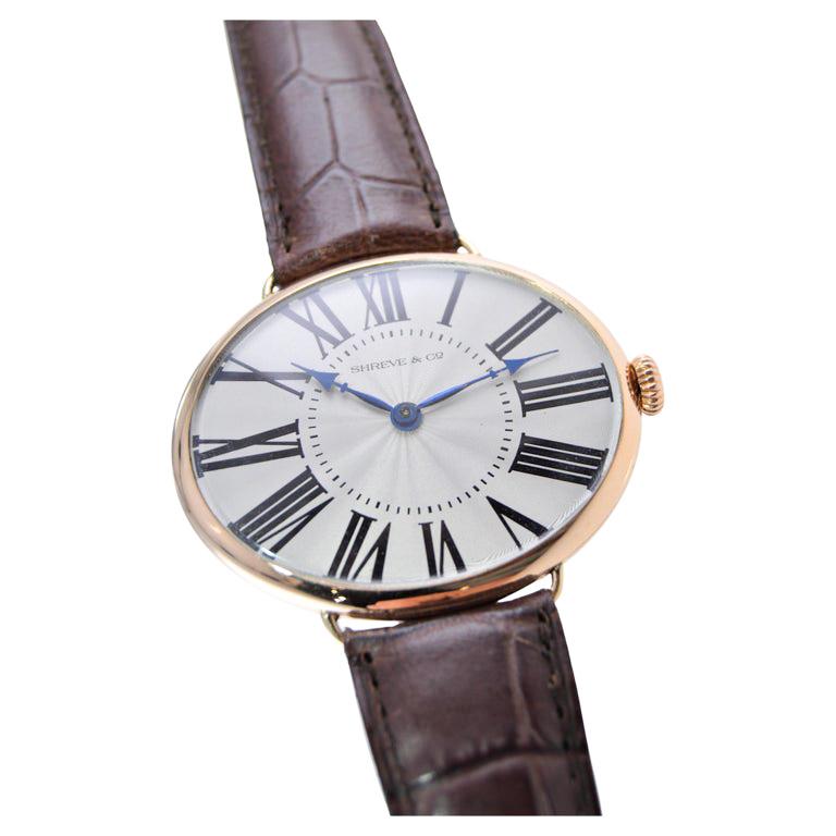 Audemars Freres 14 Karat Solid Gold Oval Art Deco Watch with Breguet Dial 1920s For Sale 1
