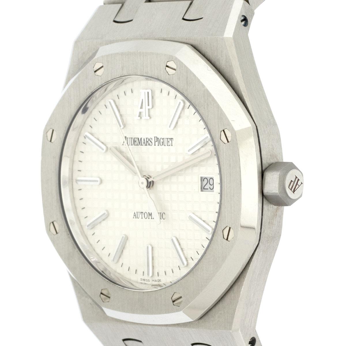 Audemars Piguet 15300 Royal Oak Uhr mit weißem Zifferblatt im Angebot 3