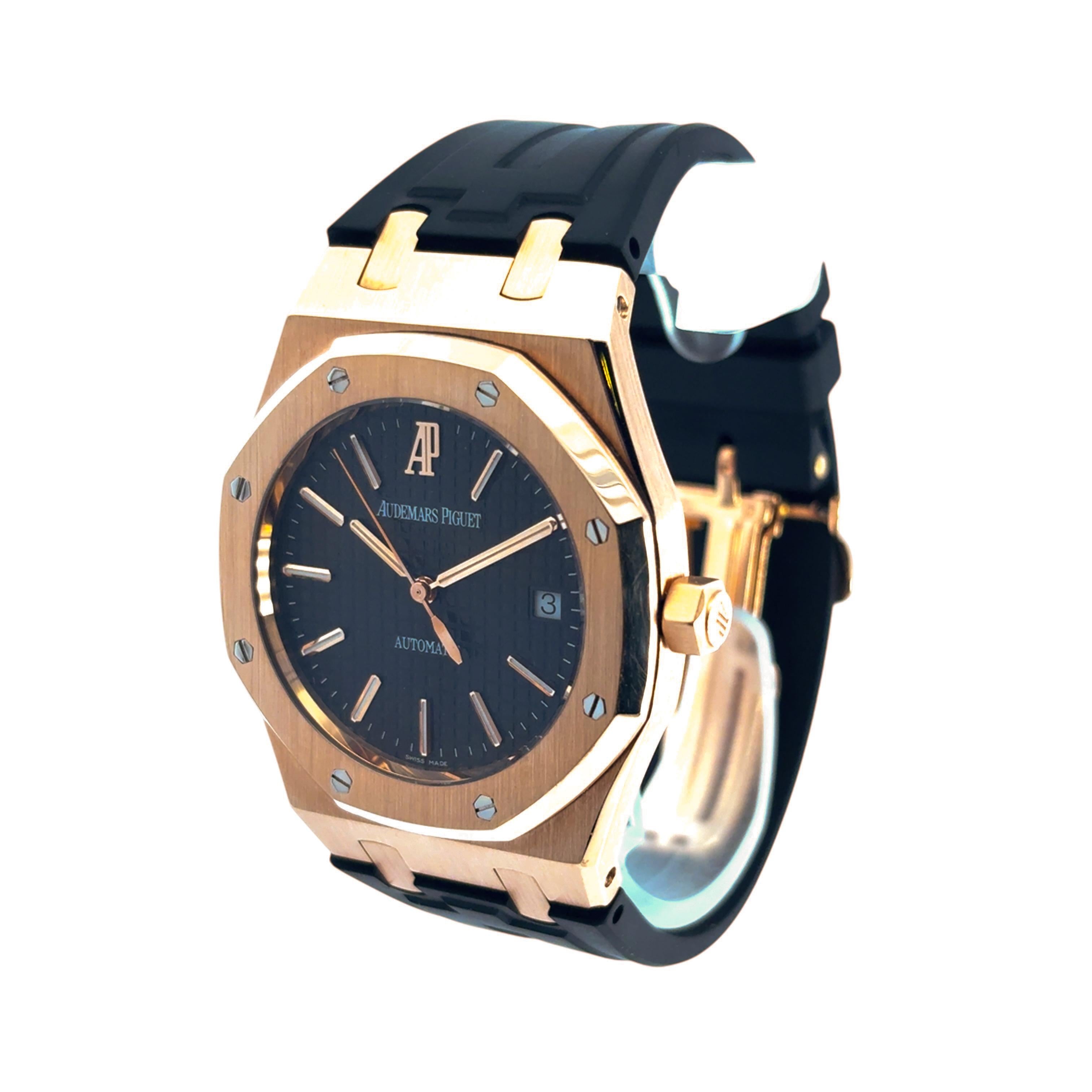 Audemars Piguet 15300OR Royal Oak 18k Rose Gold on Black 39mm RubberB Strap 9