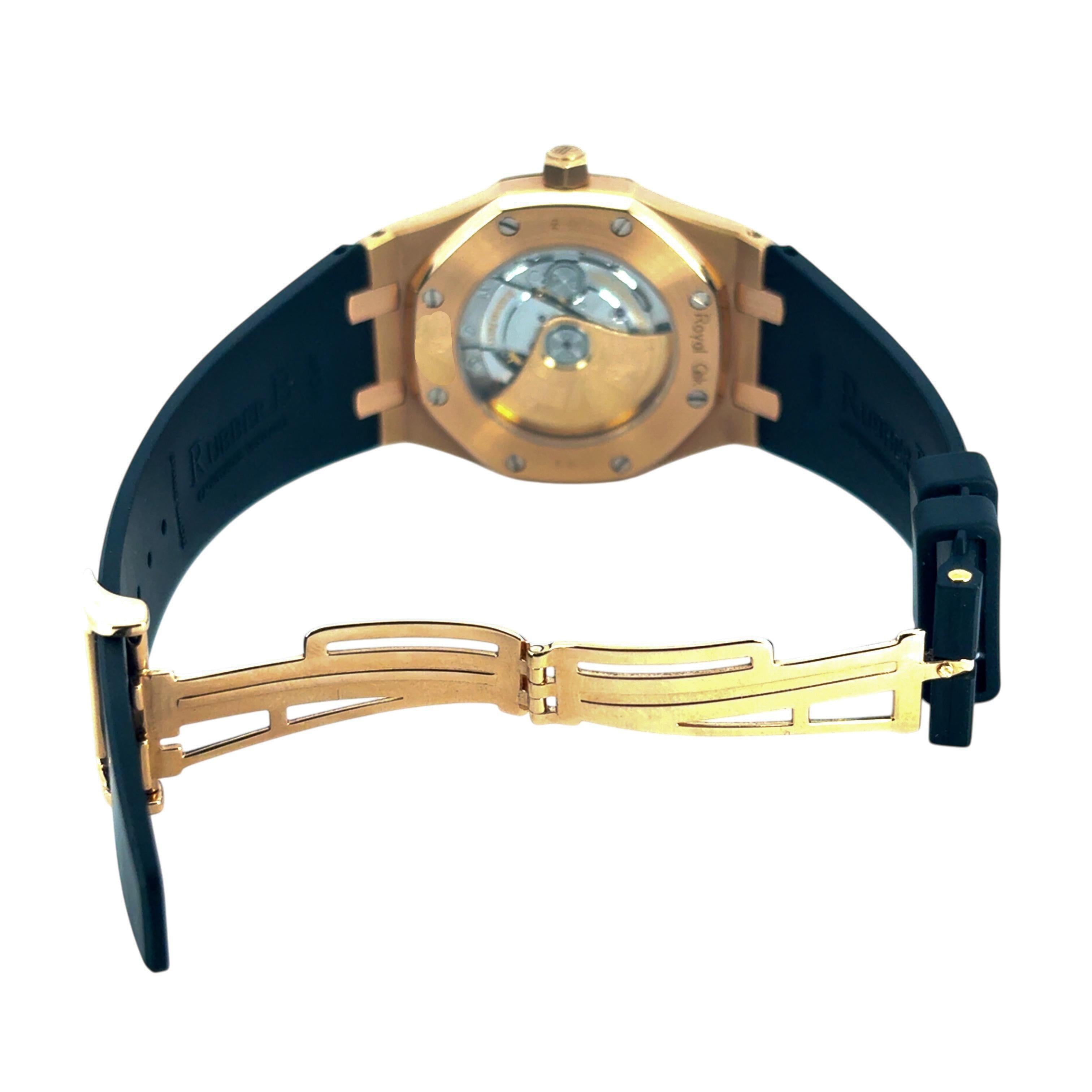 Audemars Piguet 15300OR Royal Oak 18k Rose Gold on Black 39mm RubberB Strap 14