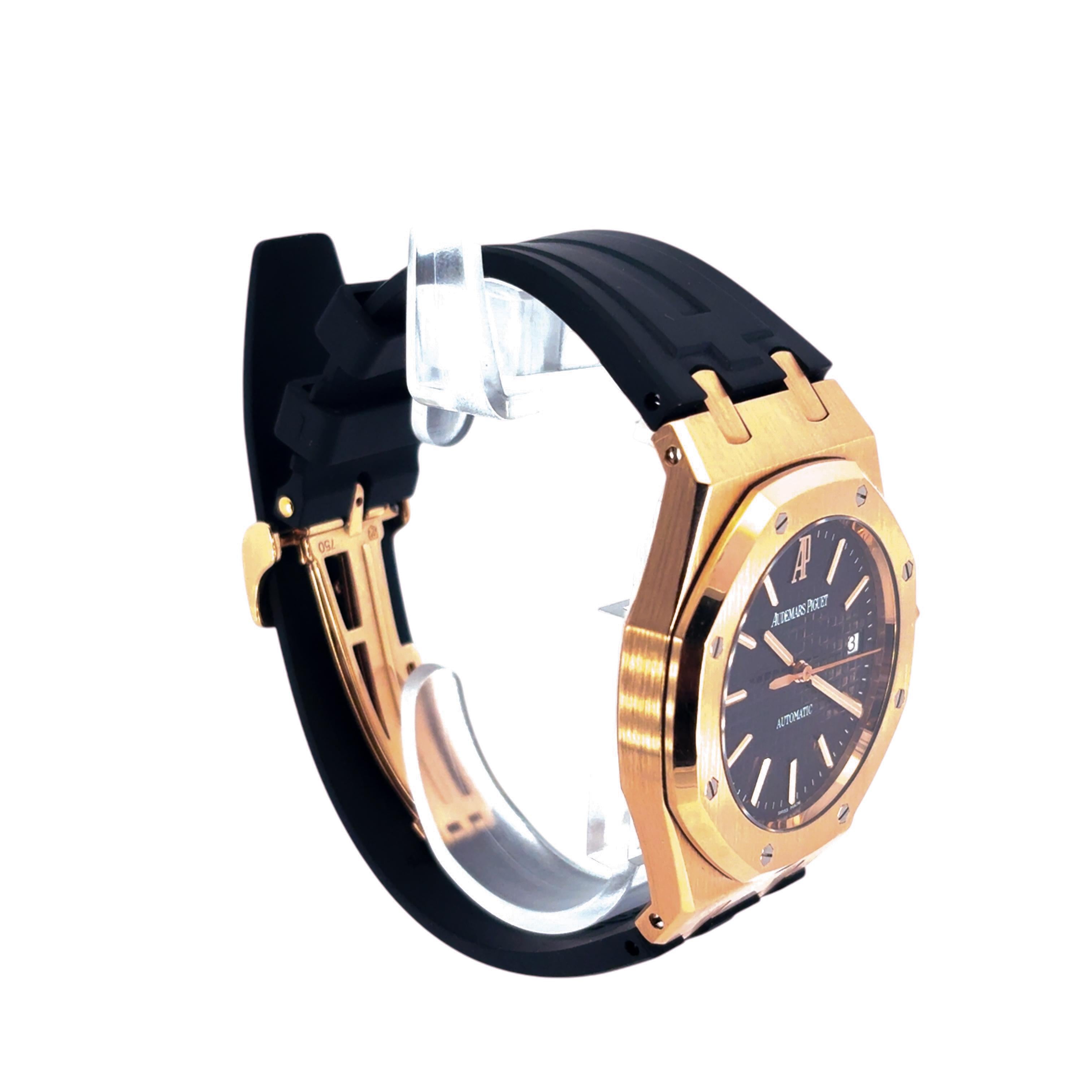 Women's or Men's Audemars Piguet 15300OR Royal Oak 18k Rose Gold on Black 39mm RubberB Strap