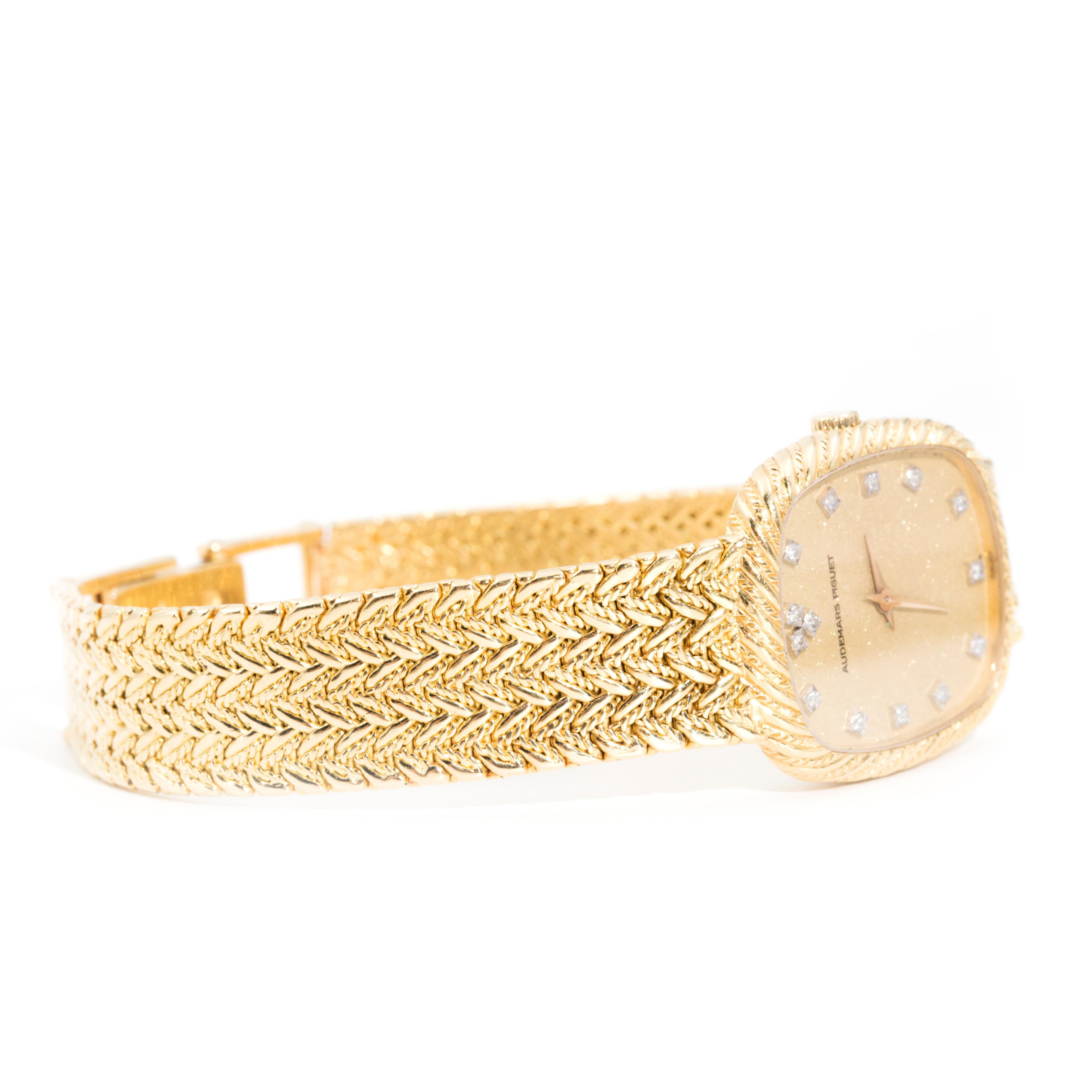 Audemars Piguet 18 Carat Yellow Gold Diamond Watch, Circa 1960s In Good Condition In Hamilton, AU