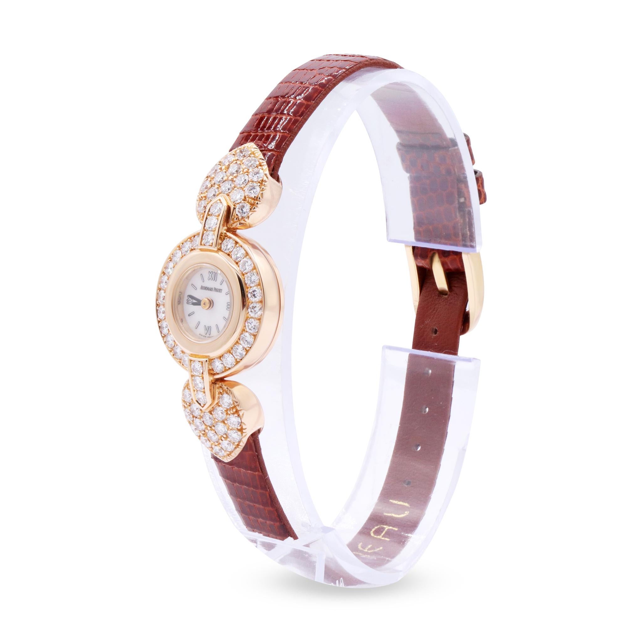 Audemars Piguet  18 mm Factory Diamonds Ladies 18K Rose Gold watch In Excellent Condition For Sale In New York, NY