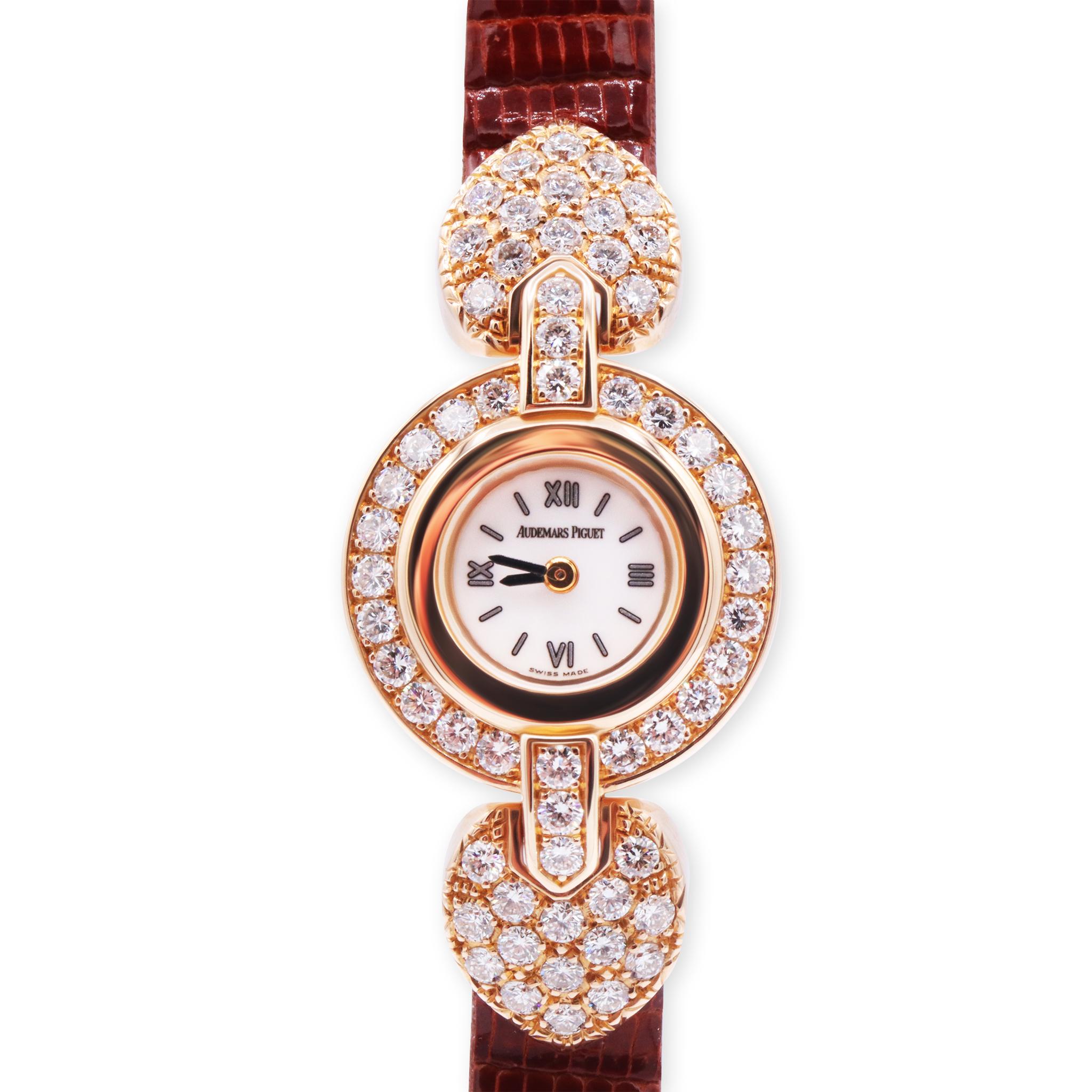 Women's or Men's Audemars Piguet  18 mm Factory Diamonds Ladies 18K Rose Gold watch For Sale