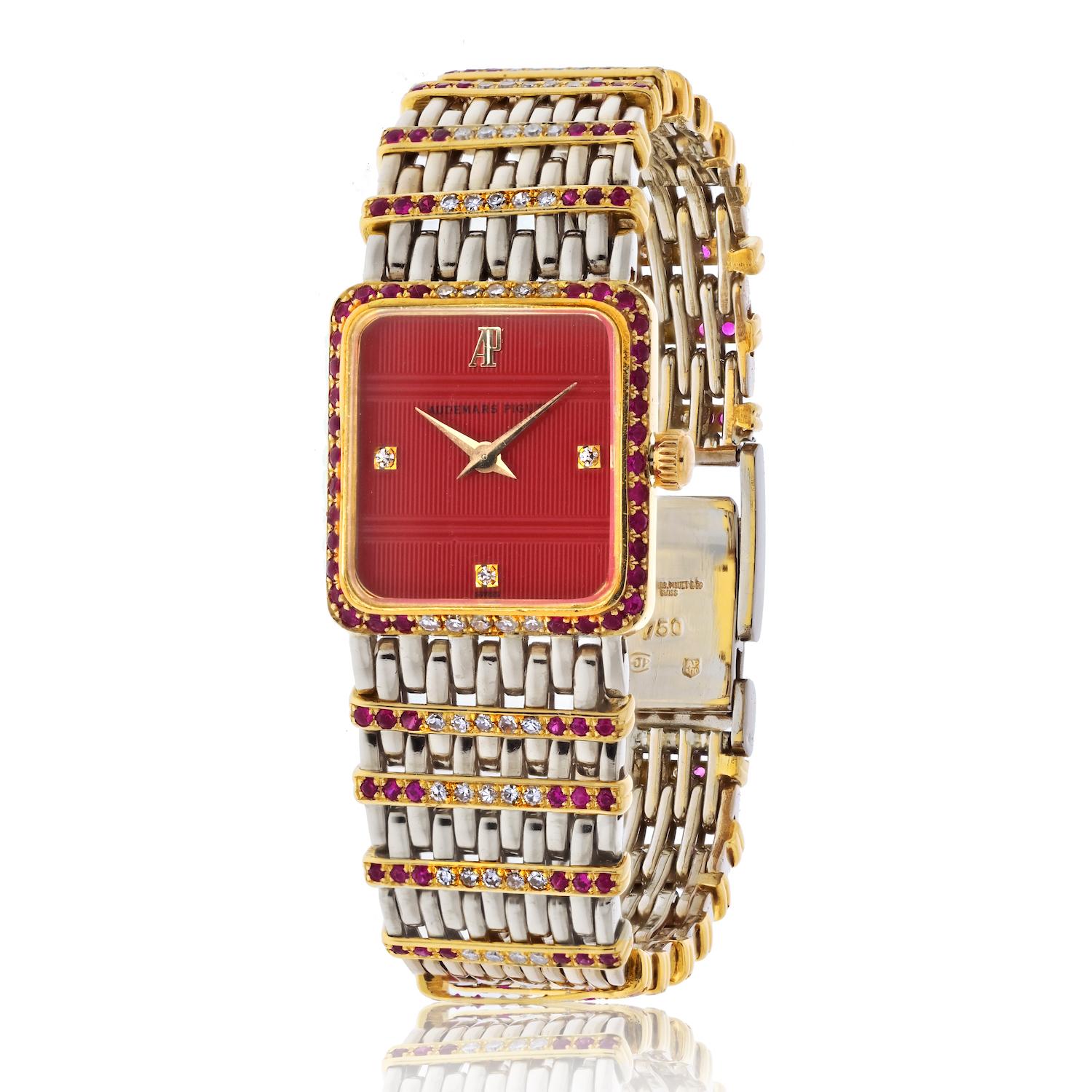 Audemars Piguet 18K Two Tone Red Dial Ruby And Diamond Watch