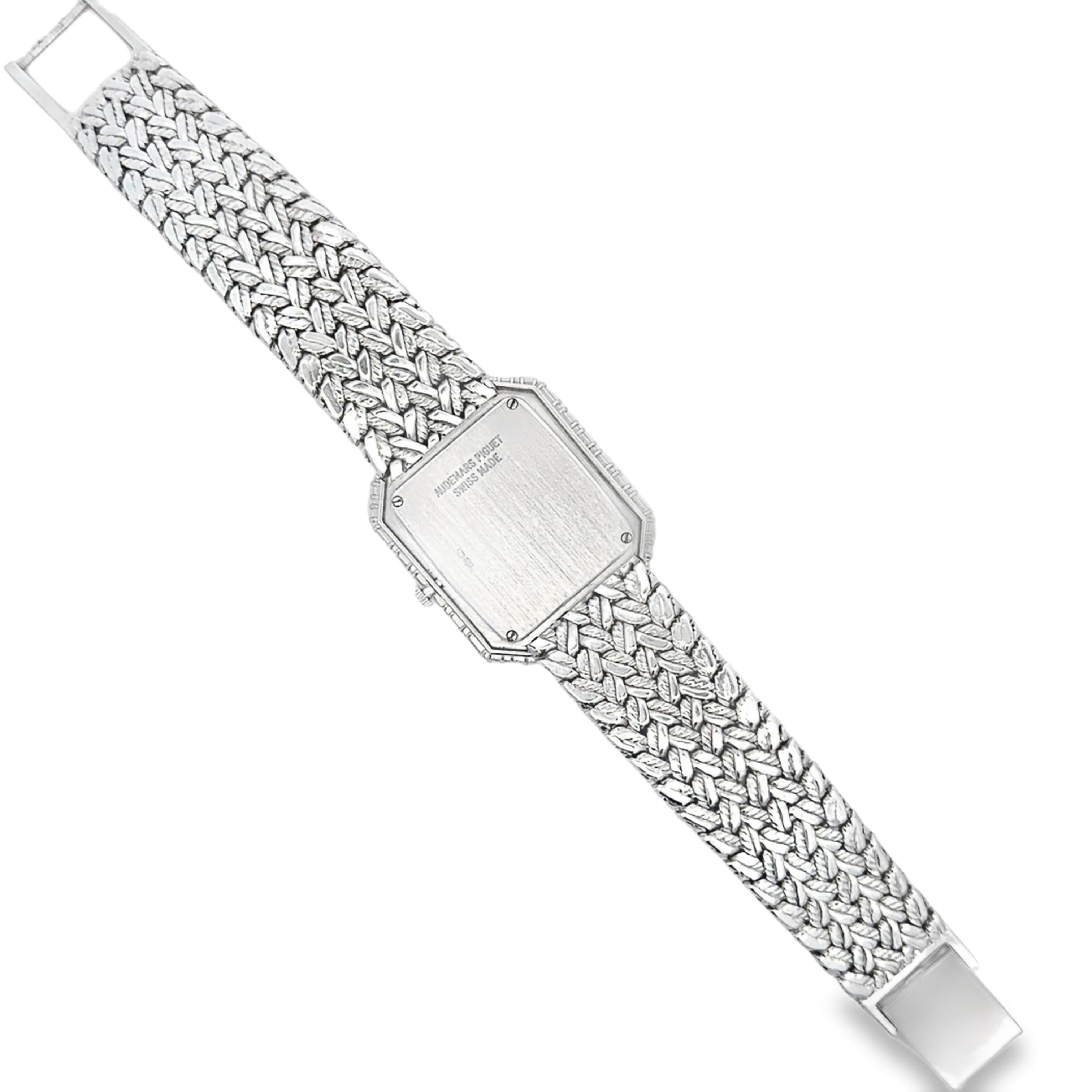 Mixed Cut Audemars Piguet Diamond & Emerald 18K White Gold Bracelet Watch For Sale