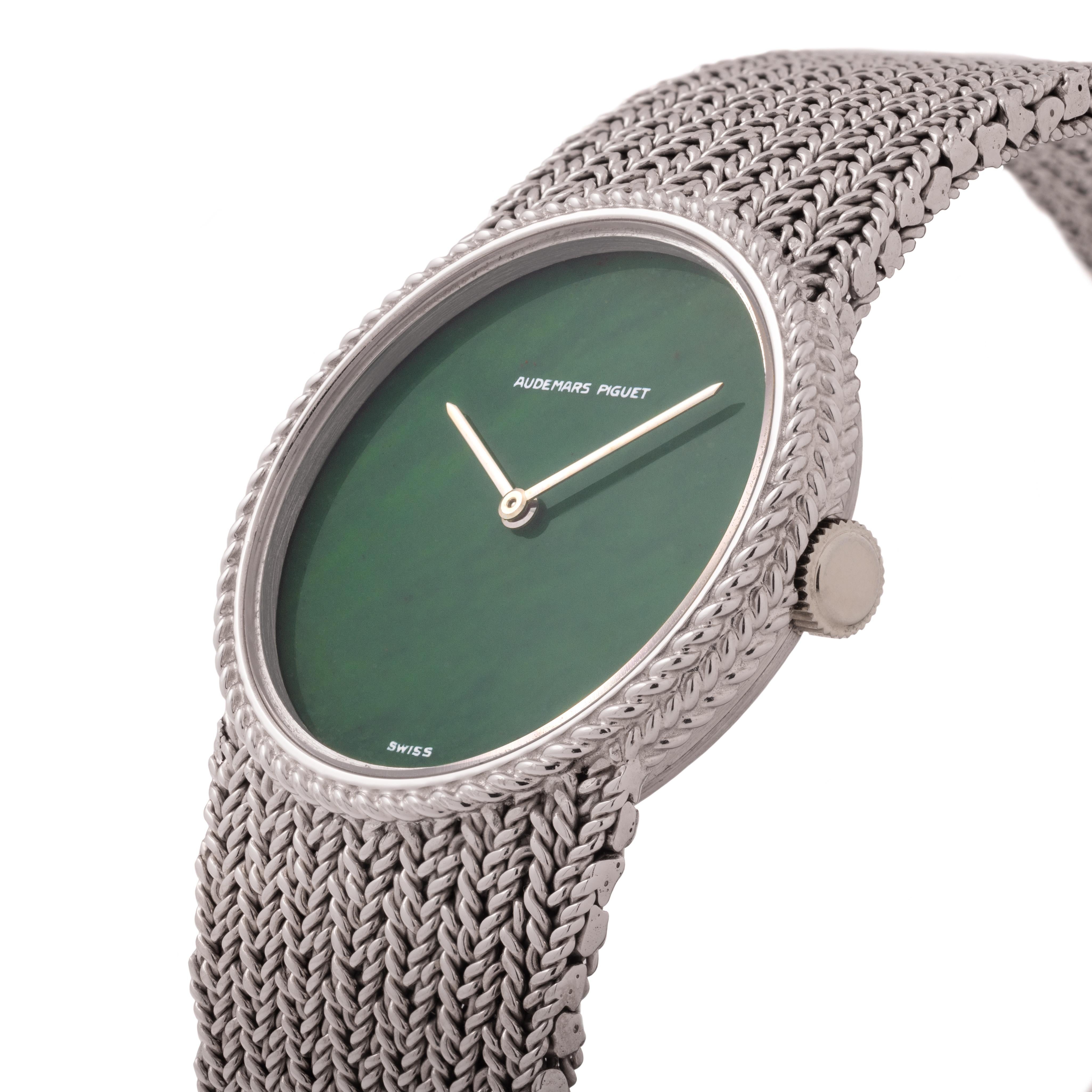 Women's or Men's Audemars Piguet 18K White Gold with Rare 26mm Bloodstone Dial Manual Wind