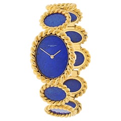Audemars Piguet 18k Yellow Gold 1960s Blue Lapis Oval Link Wrist Watch