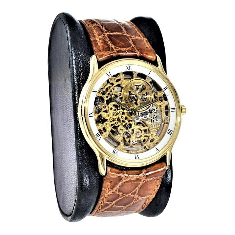 FACTORY / HOUSE: Audemars Piguet 
STYLE / REFERENCE: Skeleton / Automatic
METAL / MATERIAL: 18kt Yellow Gold
CIRCA / YEAR: 1980's
DIMENSIONS / SIZE: 38mm x 35mm
MOVEMENT / CALIBER: Automatic Winding / 36 Jewels / 21C
DIAL / HANDS: Original Roman